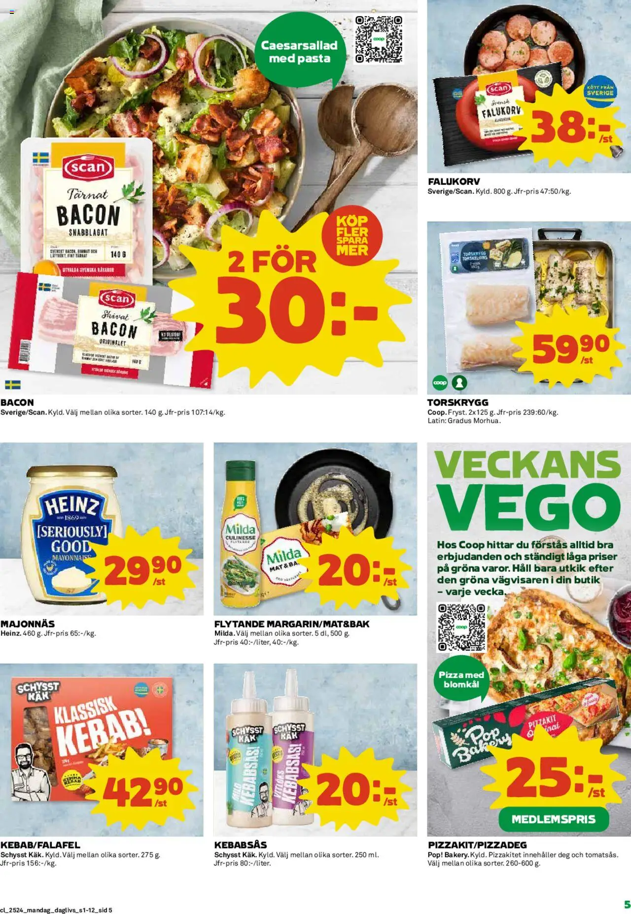 Coop Daglivs reklamblad aktuell från 09.06.2025 | Sida: 5 | Produkter: Falukorv, Kebabsås, Pasta, Häll