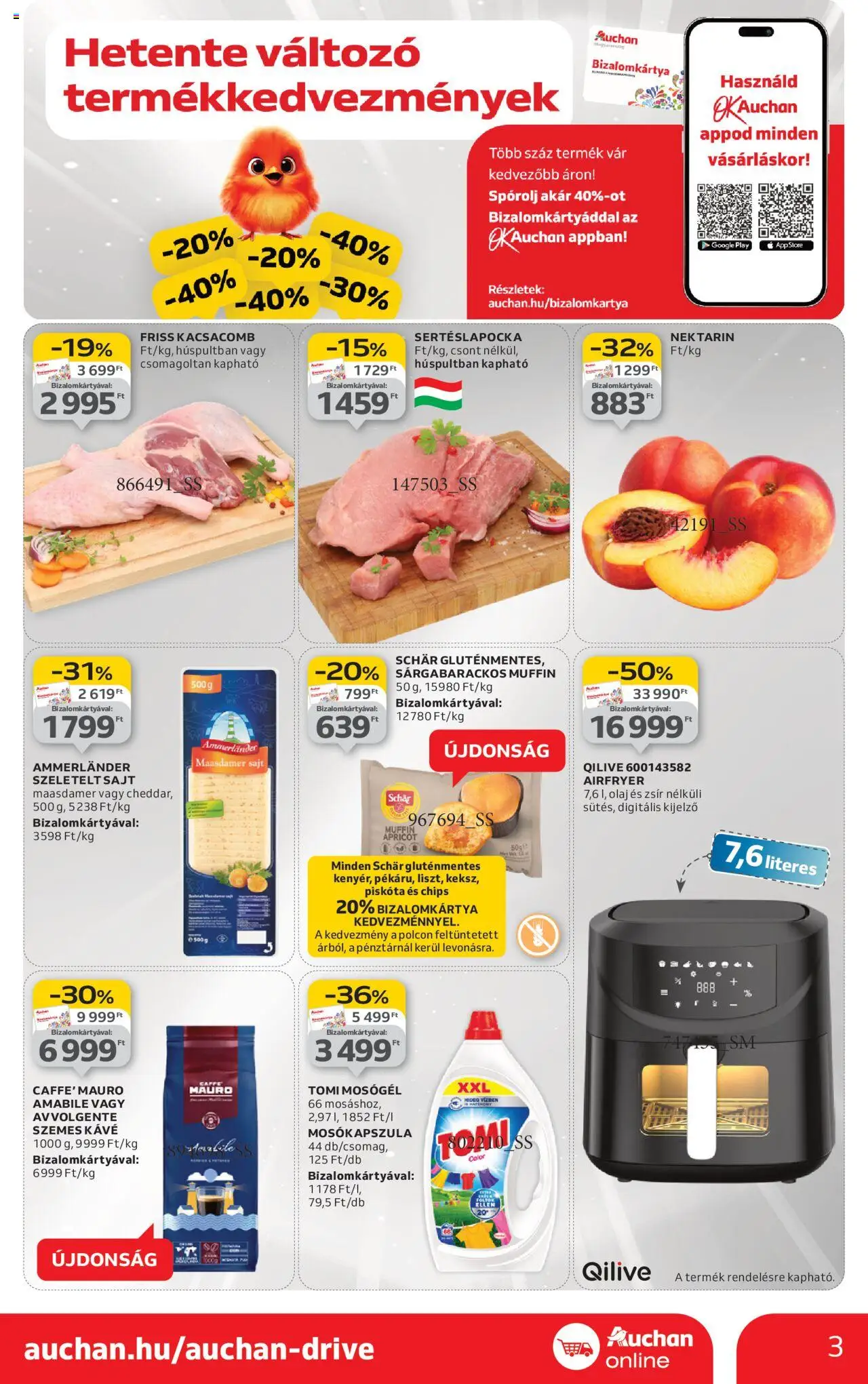 Auchan akciós ujság - amely érvényes a következő dátumtól: 04.09.2025 | Oldal: 3 | Termékek: Piskóta, Muffin, Sajt, Szemes kávé