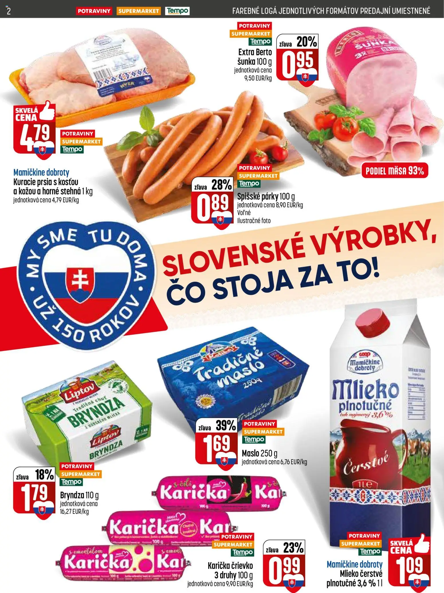 Nové COOP Jednota akcie – leták je platný od 09.04.2026 | Strana: 2 | Produkty: Maslo, Mlieko, Šunka, Bryndza