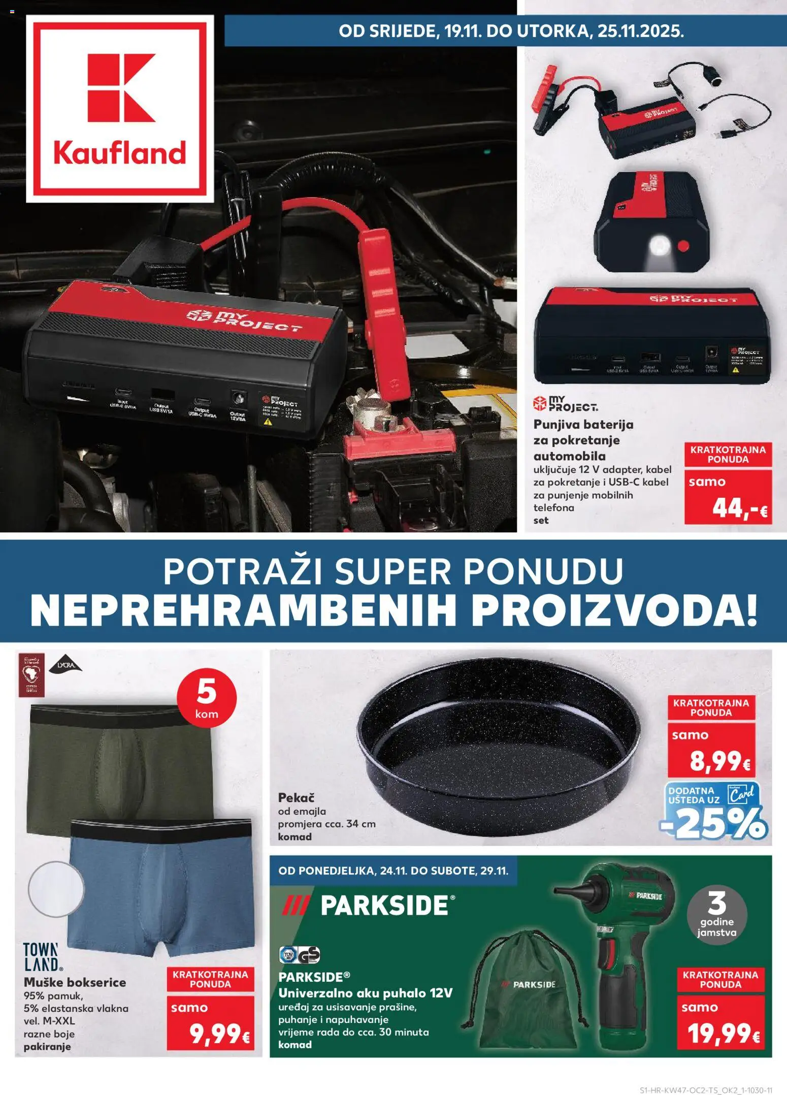 Kaufland katalog | vrijedi od 19.11.2025 | Stranica: 1 | Proizvodi: Baterija, Pan, Kabel, Parkside