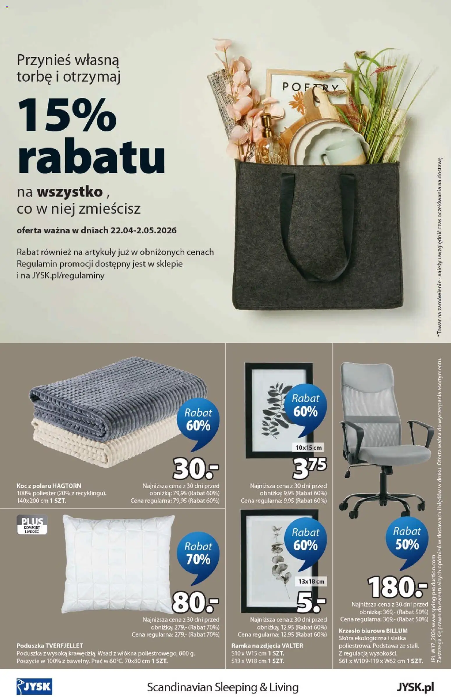 JYSK gazetka od 22.04.2026 | Strona: 24 | Produkty: Poduszka, Krzesło, Siatka, Ramka