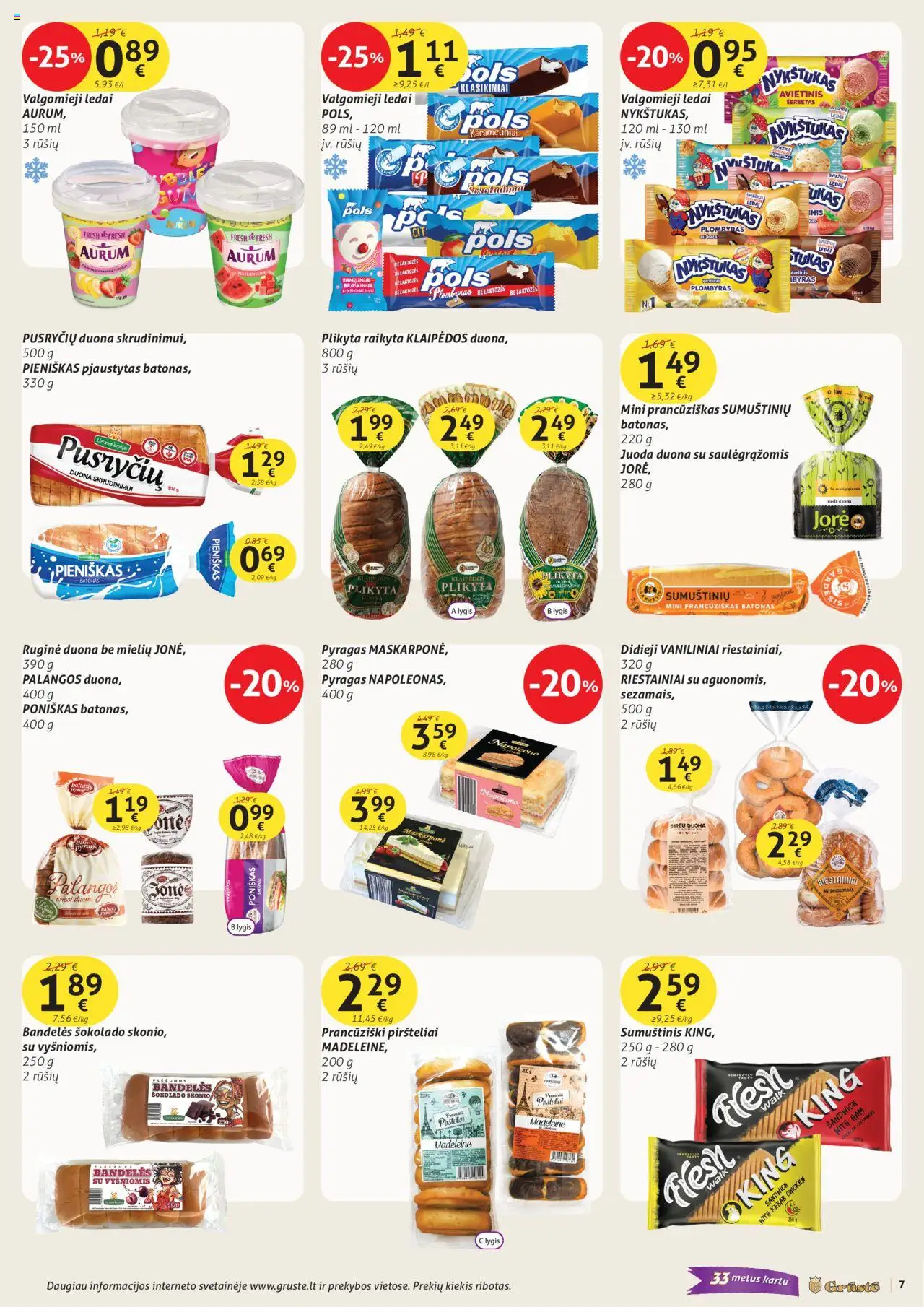 GRUSTE leidinys│galioja nuo 11.08.2025 | Puslapis: 7 | Prekių: Ledai, Sumuštinis, Duona, Plombyras