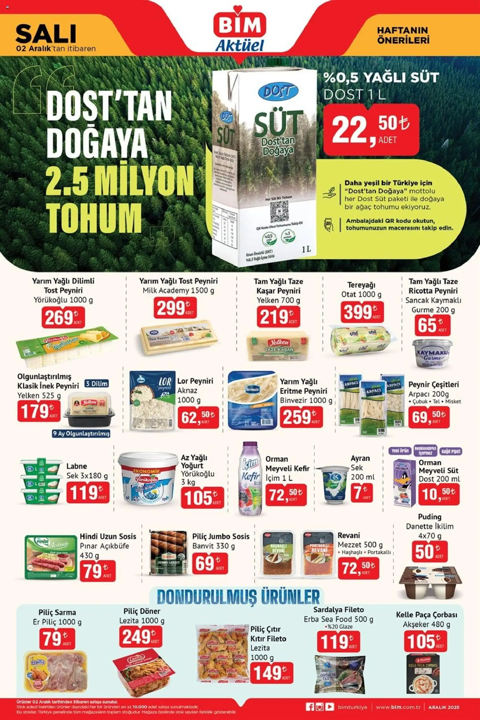 BİM Katalog - 02.12.2025 tarihinden itibaren geçerlidir | Sayfa: 1 | Ürünler: Süt, Tereyağı, Peynir, Sosis