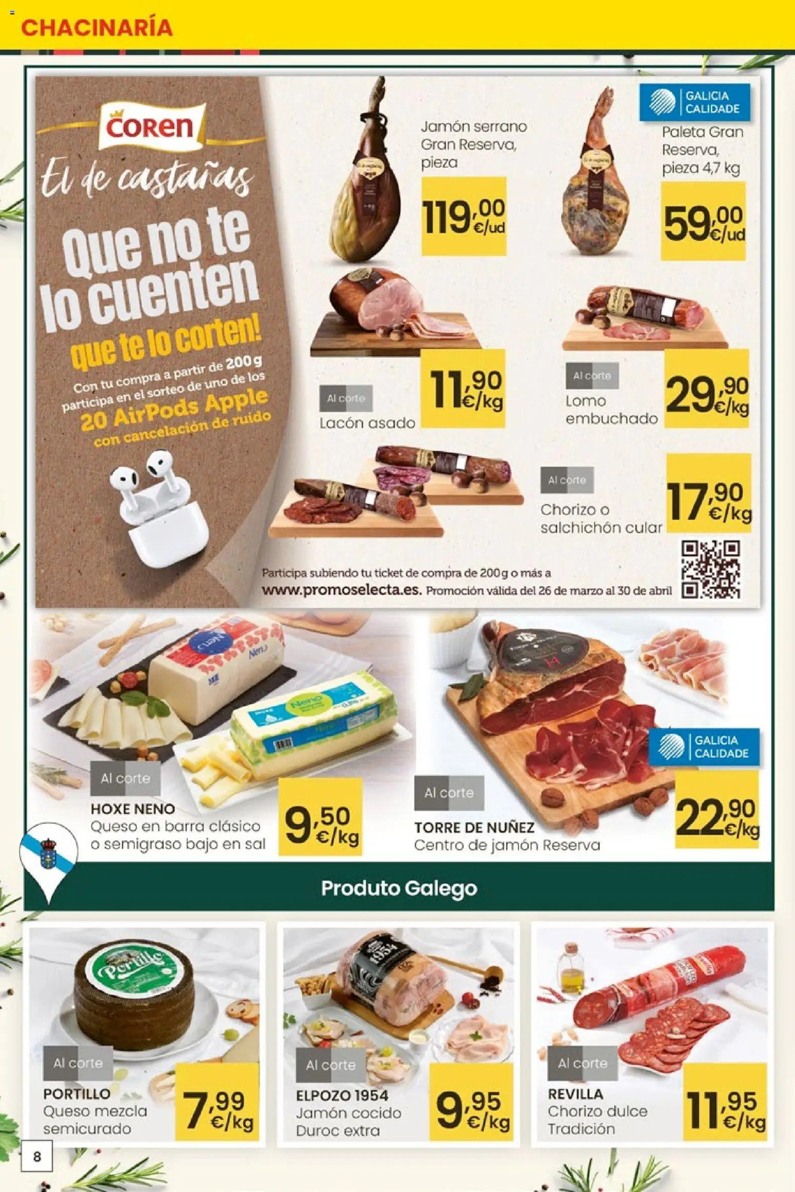 Eroski ¿Quieres ahorrar conmigo? │ válido desde el 26.03.2026 | Página: 8 | Productos: Jamón serrano, Té, Airpods, Apple