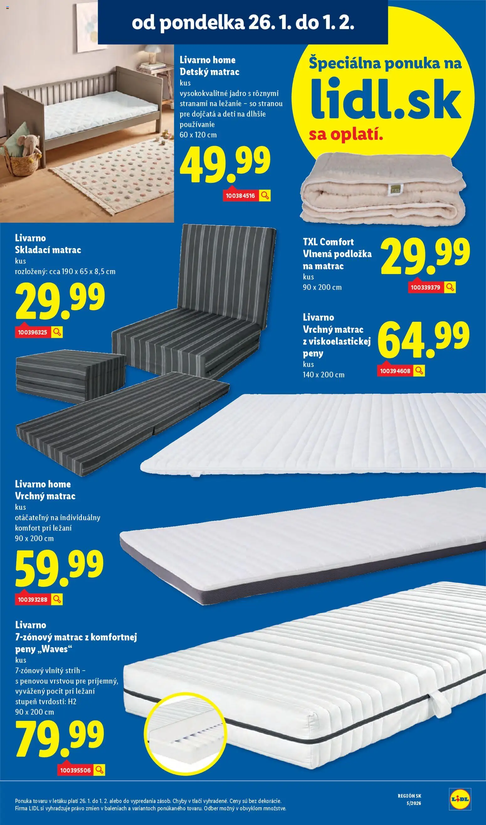 Nové Lidl akcie – leták je platný od 29.01.2026 | Strana: 92 | Produkty: Matrac, Vrchný matrac, Skladací matrac