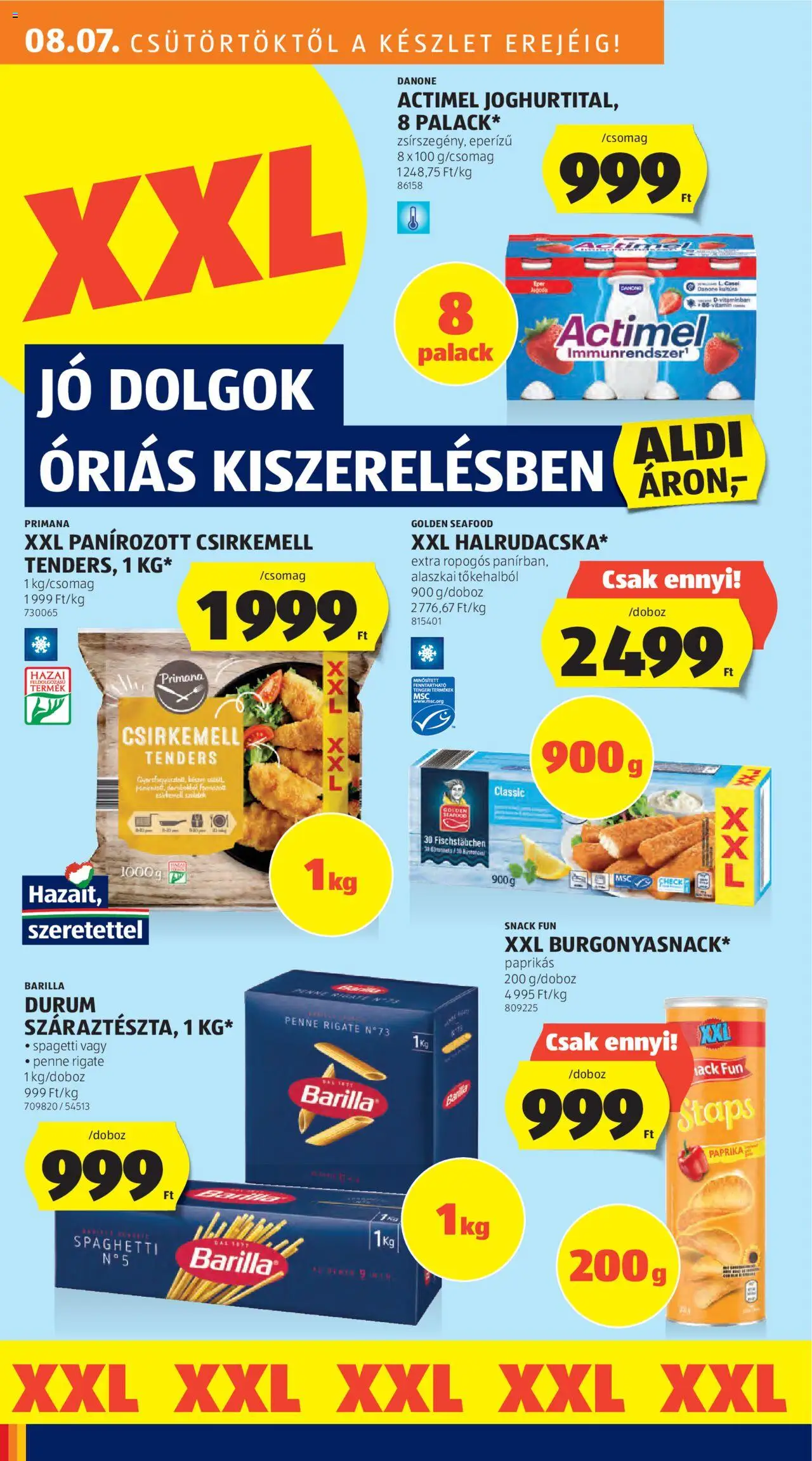 Aldi akciós ujság - amely érvényes a következő dátumtól: 07.08.2025 | Oldal: 20 | Termékek: Chips, Doboz, Penne, Csirkemell