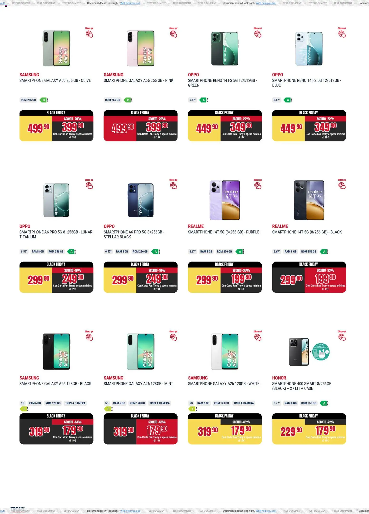 Volantino Trony del 25.11.2025 | Pagina: 8 | Prodotti: Olive, Smartphone, Fan, Samsung