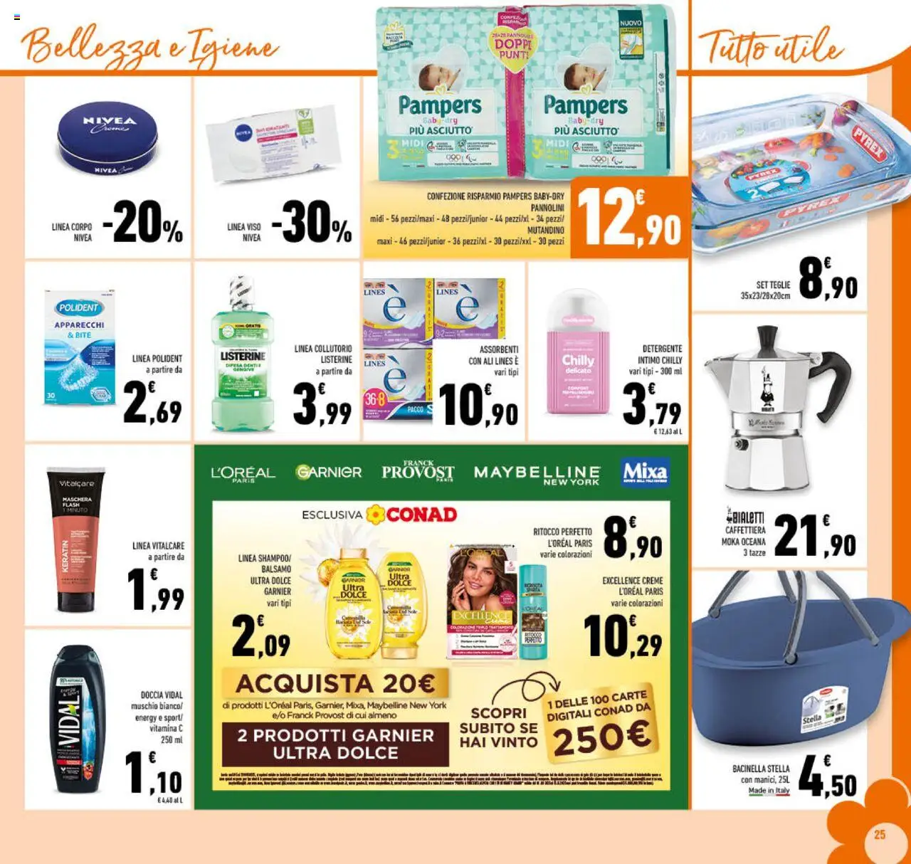 Volantino Conad del 22.10.2025 | Pagina: 25 | Prodotti: Balsamo, Caffettiera, Detergente intimo, Pampers
