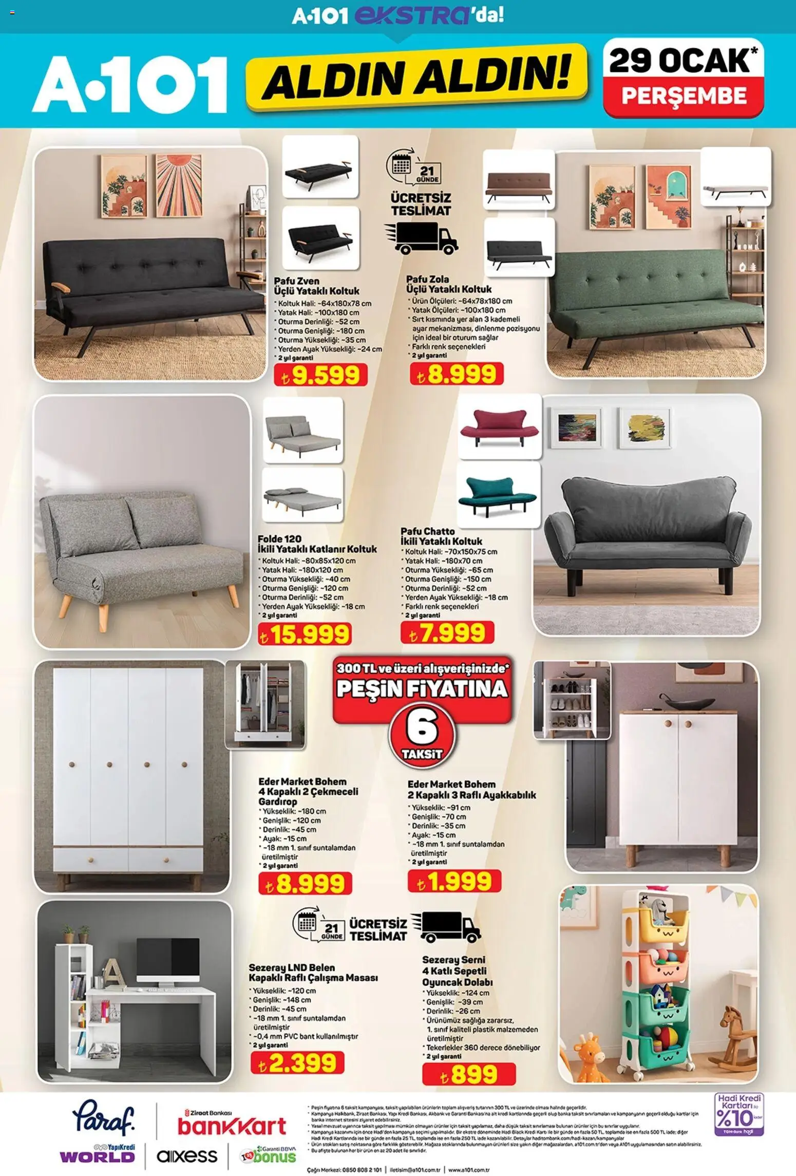 A101 Katalog Aldın Aldın - 29.01.2026 tarihinden itibaren geçerlidir | Sayfa: 19 | Ürünler: Koltuk, Çalışma masası, Halı, Bant