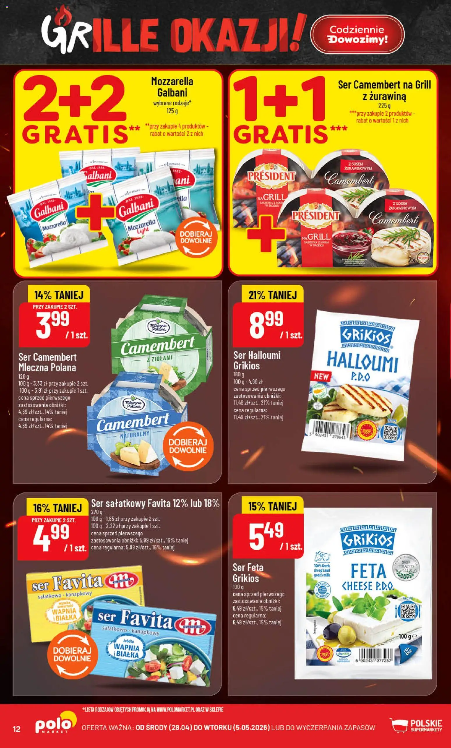 POLOmarket gazetka od 29.04.2026 | Strona: 12 | Produkty: Ser camembert, Grill, Camembert, Mozzarella