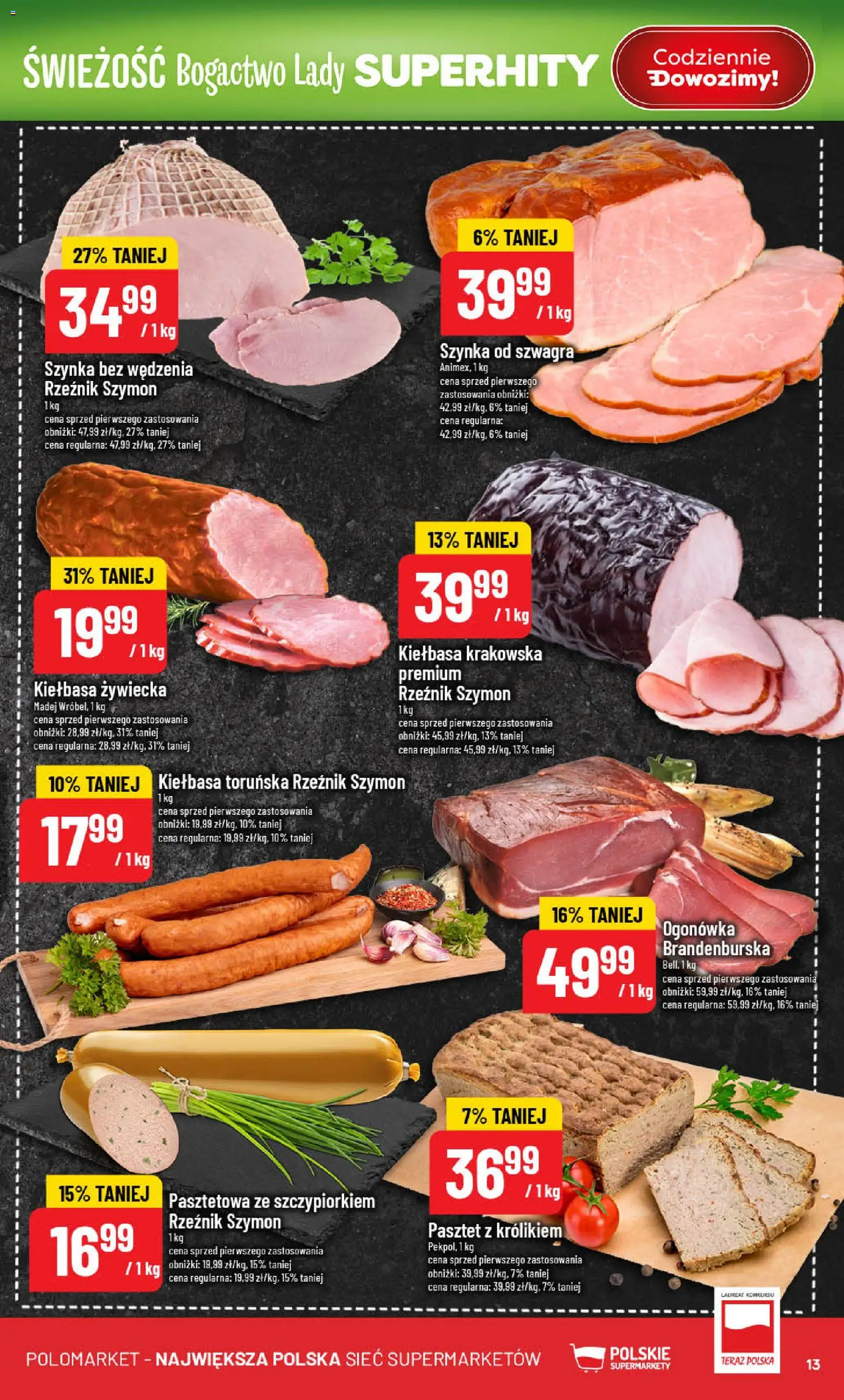 POLOmarket Gazetka od 18.02.2026 | Strona: 13 | Produkty: Kiełbasa, Szynka, Kiełbasa krakowska