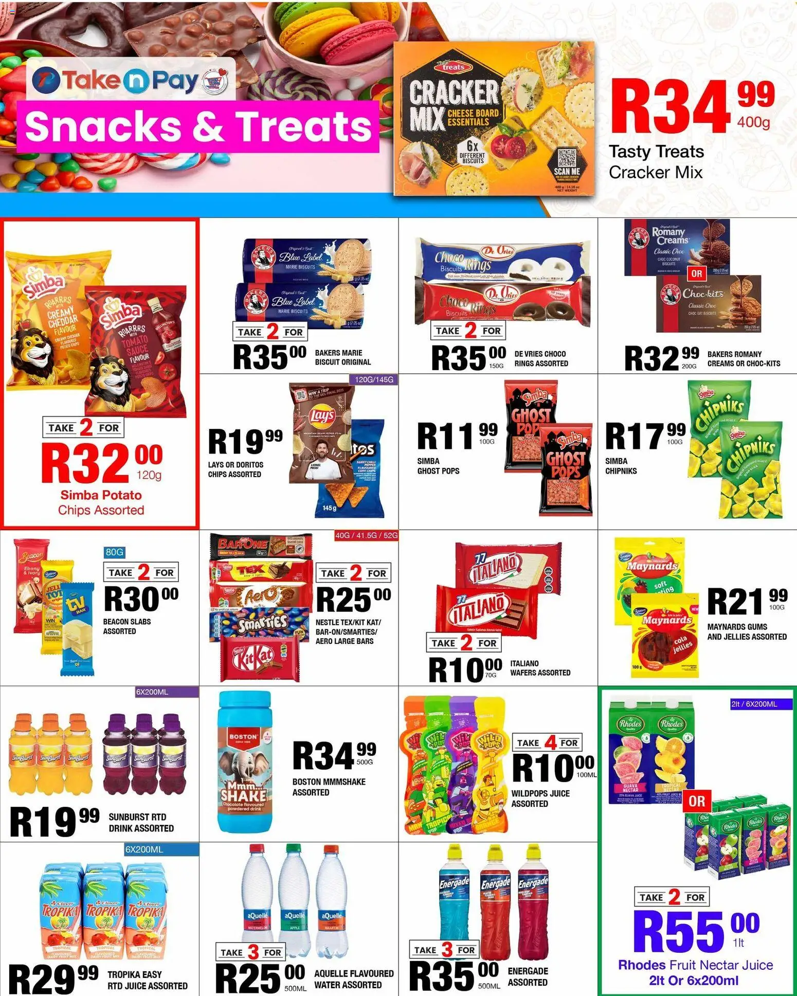 New Take n Pay catalogue – valid from 27.10.2025 | Page: 7 | Products: Juice, Chips, Water, Sauce