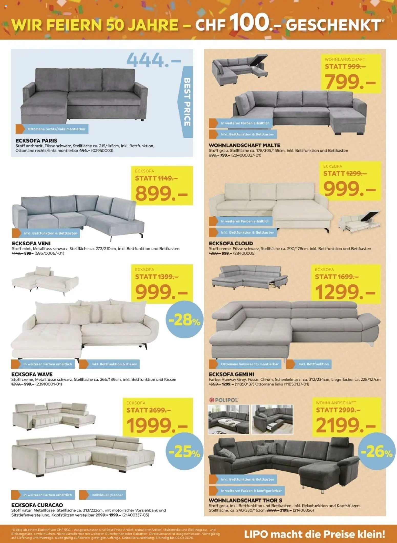Lipo Aktionen – gültig ab 17.02.2026 | Seite: 3 | Produkte: Kissen, Ecksofa, Wohnlandschaft