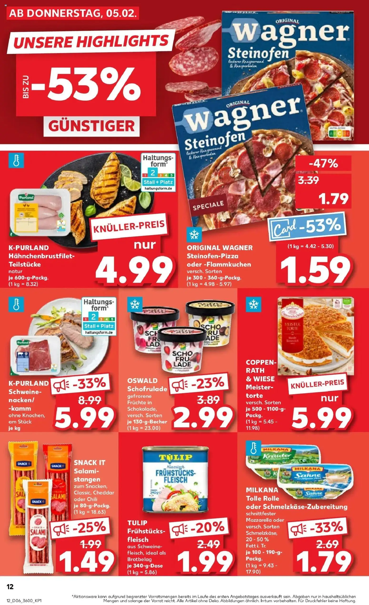 Kaufland prospekt Rudolstadt	 – gültig ab 09.02.2026 | Seite: 12 | Produkte: Milkana, Mozzarella, Chili, Salami