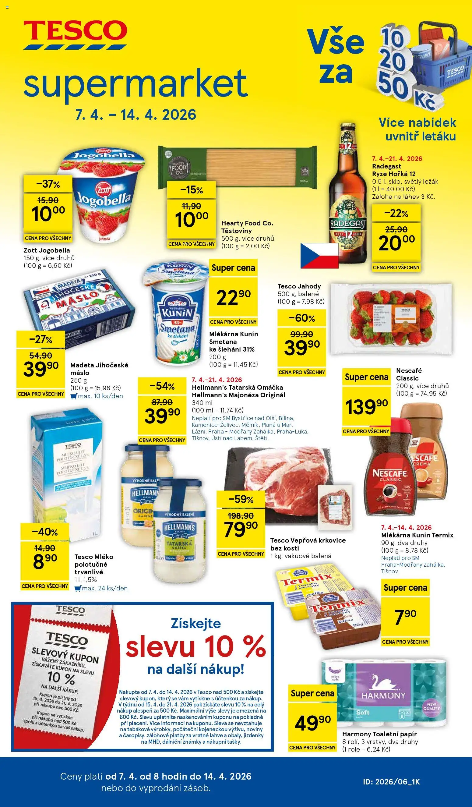 Tesco leták - Supermarket od 07.04.2026 | Strana: 1 | Produkty: Rýže, Jahody, Majonéza, Láhev