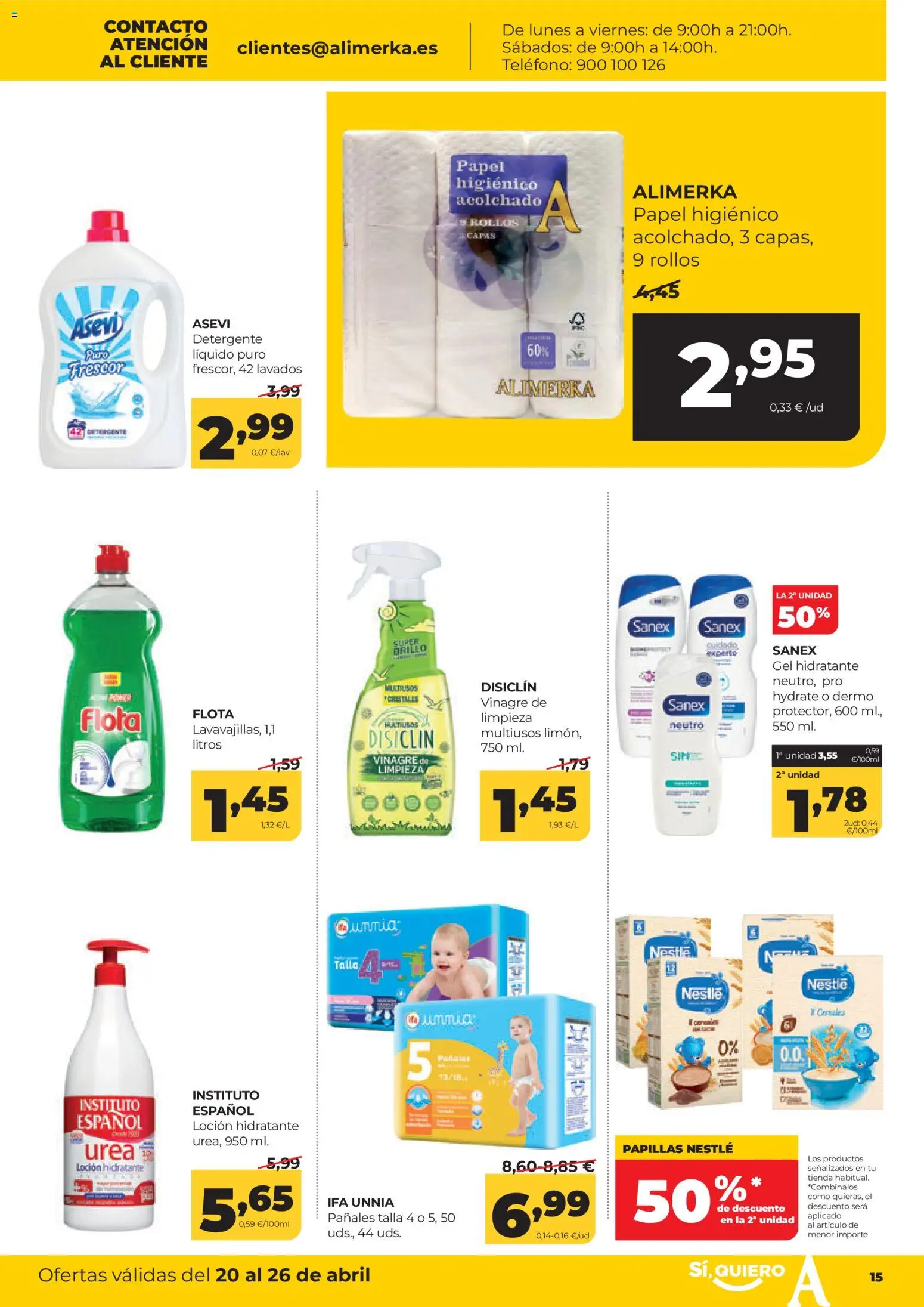 Alimerka folleto Castilla y León │ válido desde el 20.04.2026 | Página: 15 | Productos: Detergente, Papel higienico, Teléfono, Δεξαμενή
