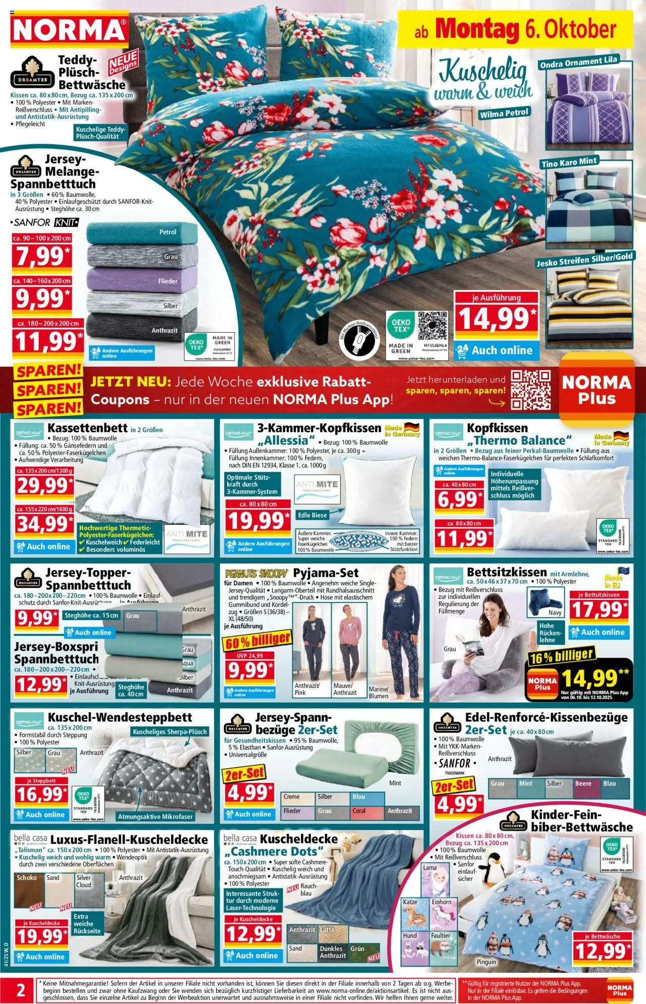 Norma Prospekt 	 – gültig ab 06.10.2025 | Seite: 2 | Produkte: Kopfkissen, Blumen, Creme, Hose