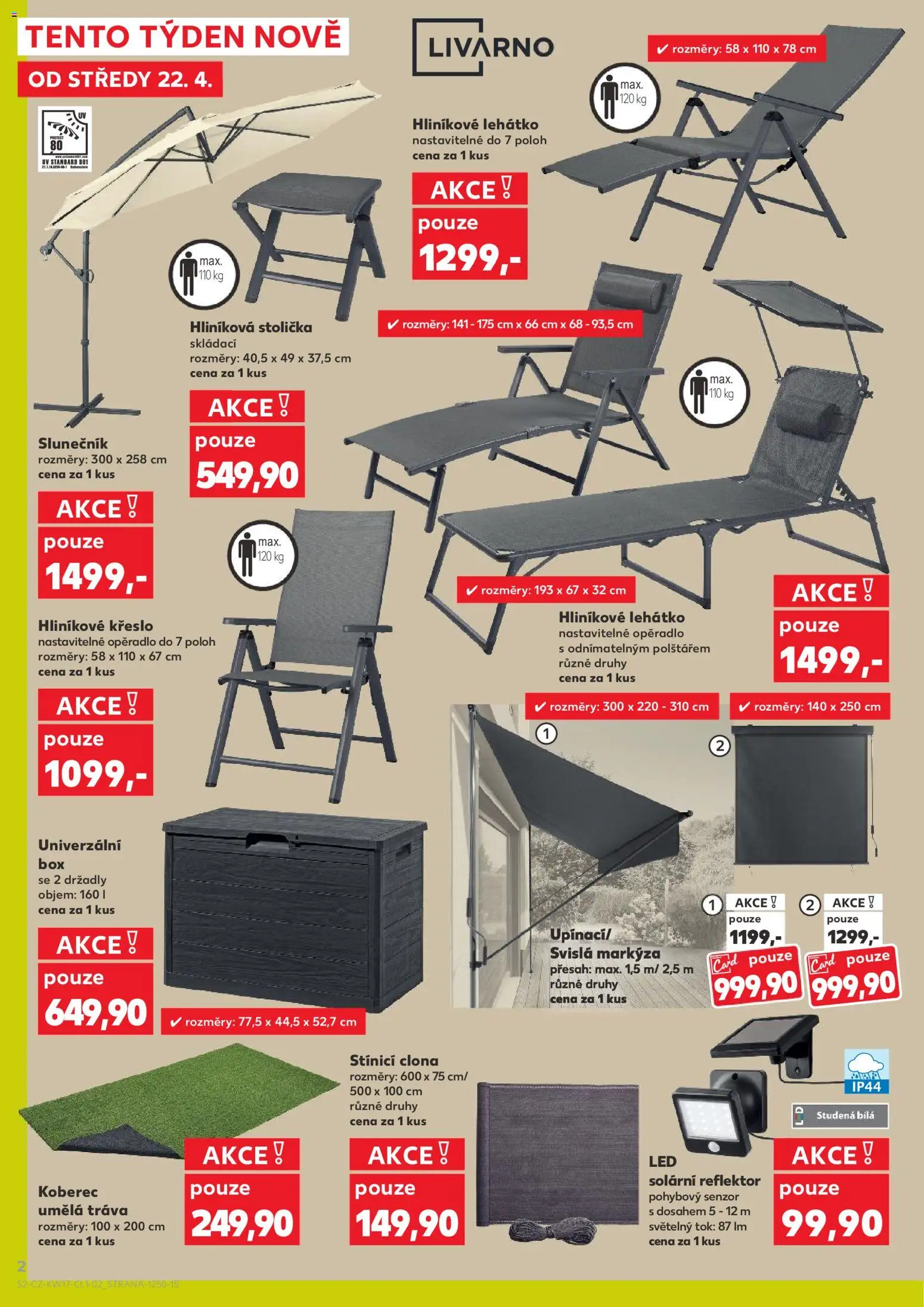 Kaufland leták - Liberec od 22.04.2026 | Strana: 2 | Produkty: Box, Lehátko, Slunečník, Markýza