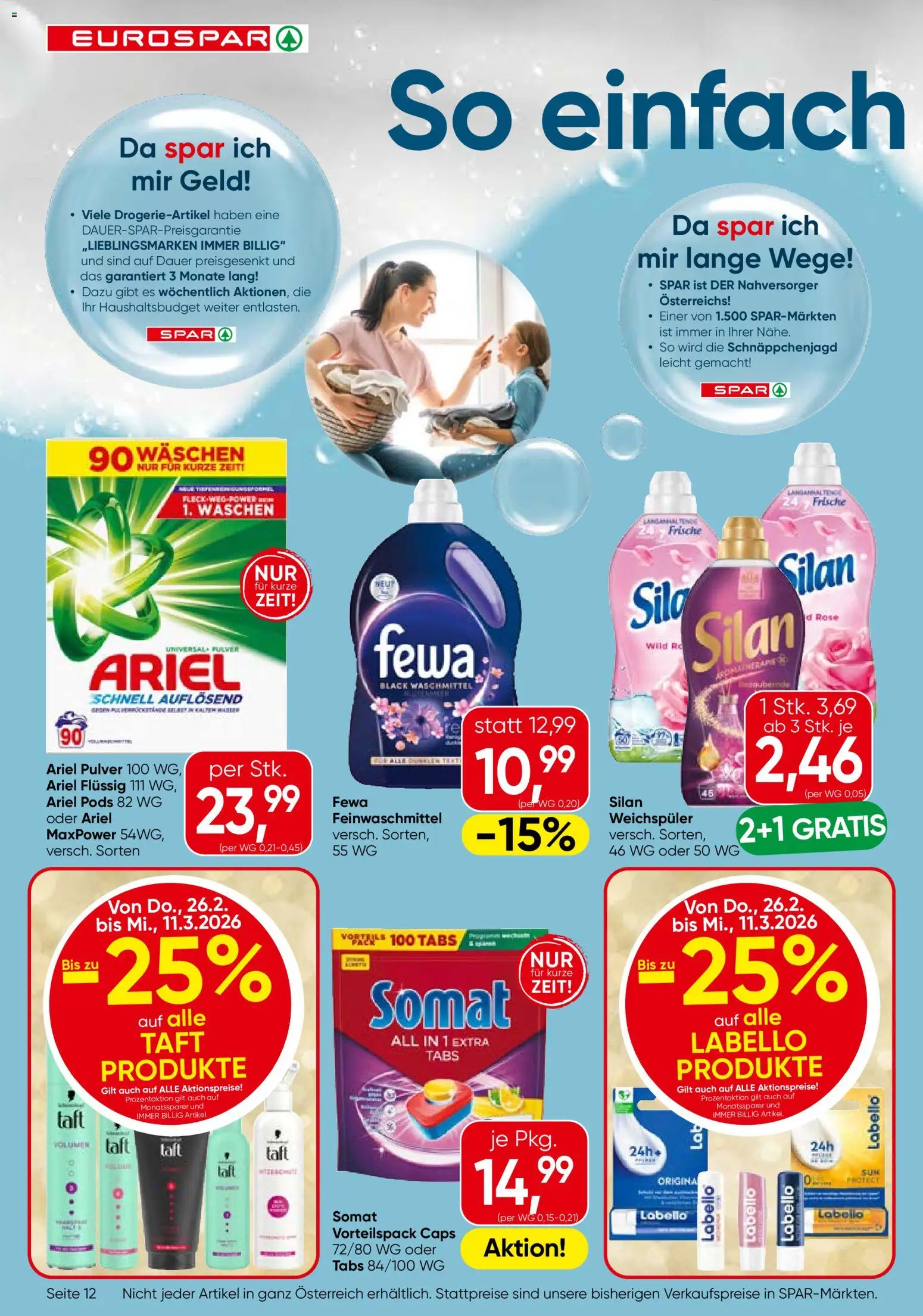 Eurospar Flugblatt gültig ab 26.02.2026 | Seite: 12 | Produkte: Weichspüler, Waschmittel
