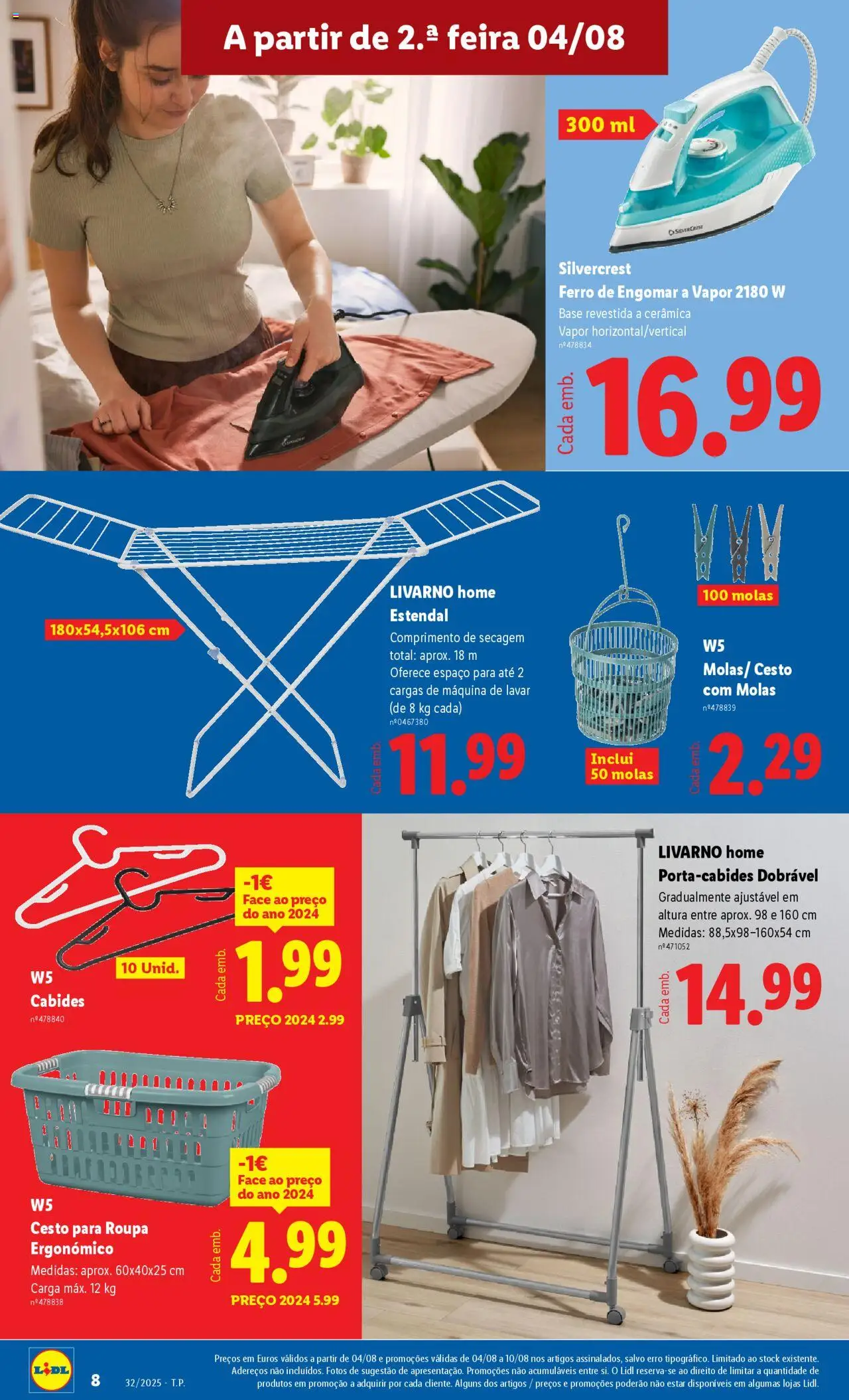 Lidl Novidades │ válido de 04.08.2025 | Página: 8 | Produtos: Ferro de engomar, Ferro, Cabides, Base