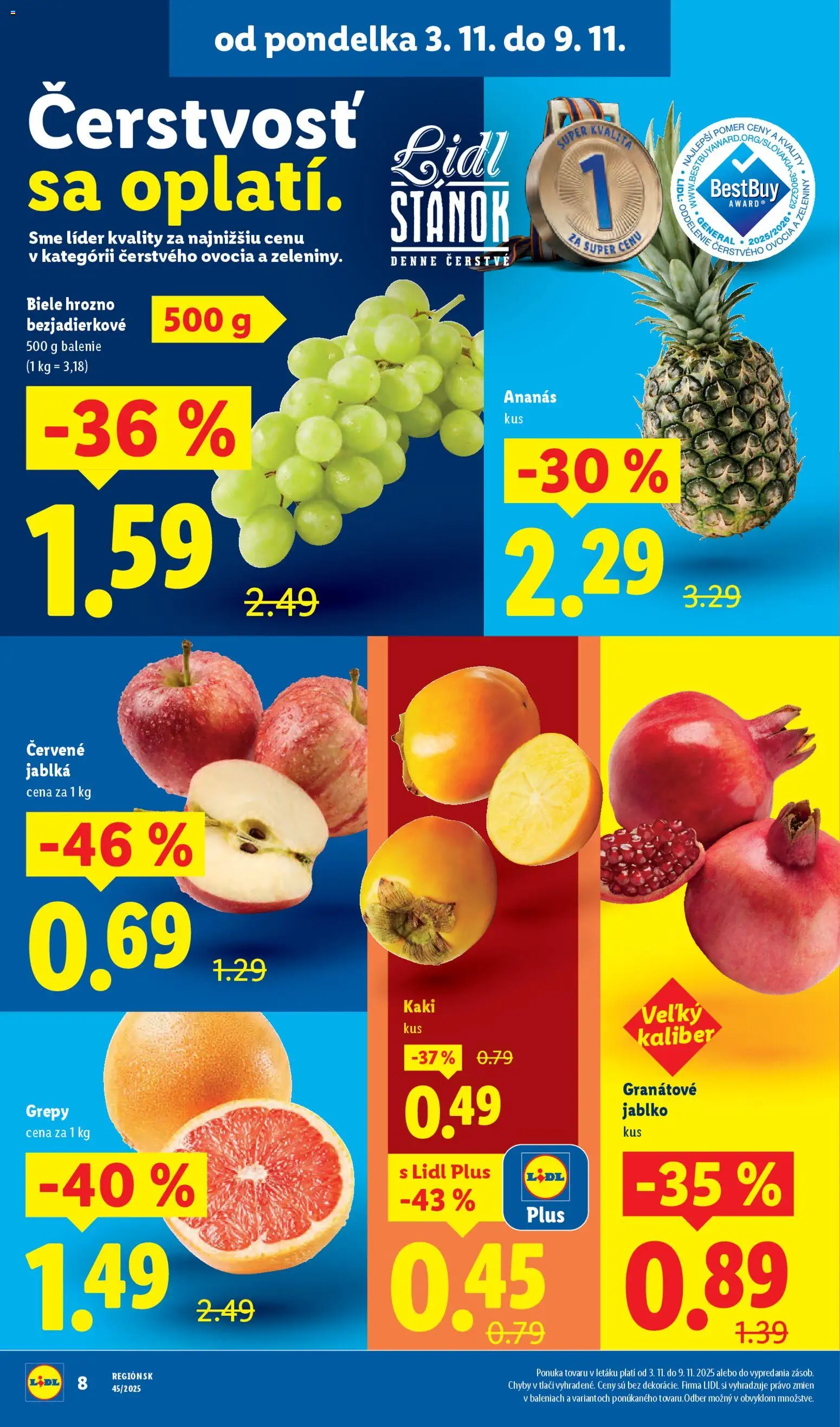 Nové Lidl akcie – leták je platný od 03.11.2025 | Strana: 12 | Produkty: Kaki, Jablká, Ananás, Hrozno