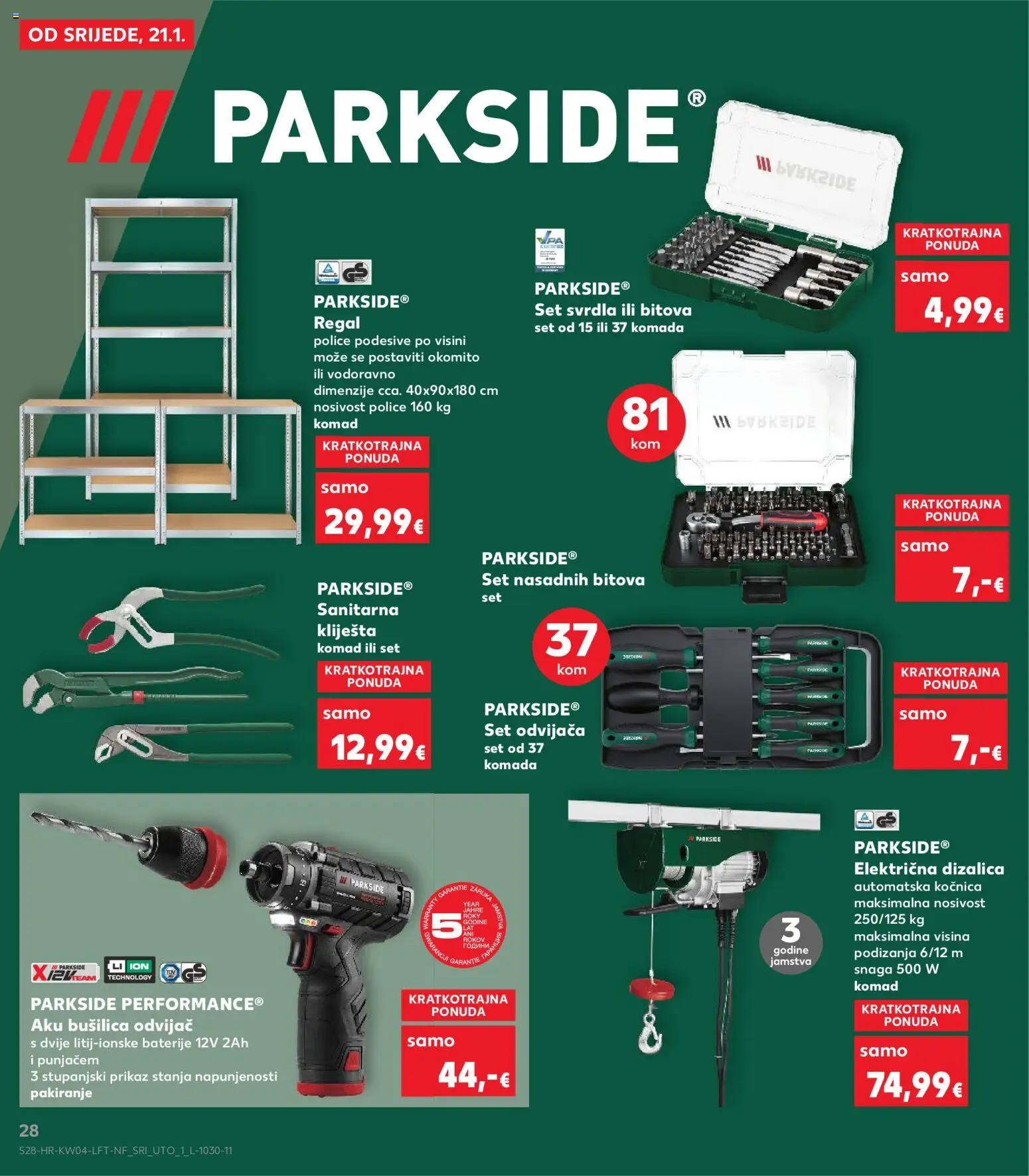 Kaufland katalog | vrijedi od 21.01.2026 | Stranica: 28 | Proizvodi: Baterije, Regal, Bušilica, Parkside