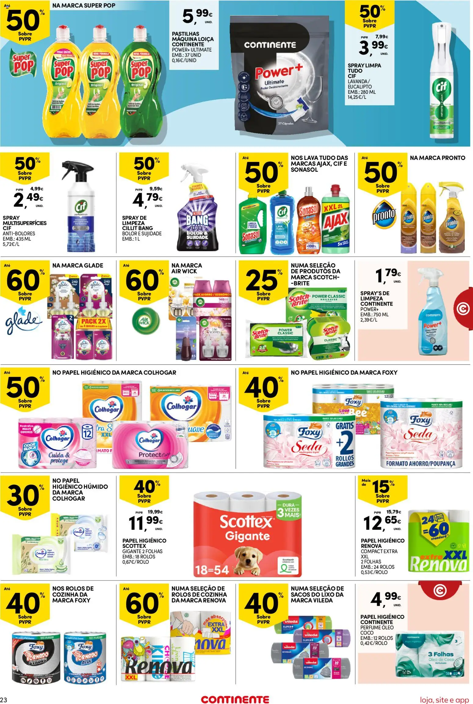 Continente Semanal Continente Bom Dia │ válido de 24.02.2026 | Página: 23 | Produtos: Papel higiénico, Perfume, Cillit bang bolor, Óleo
