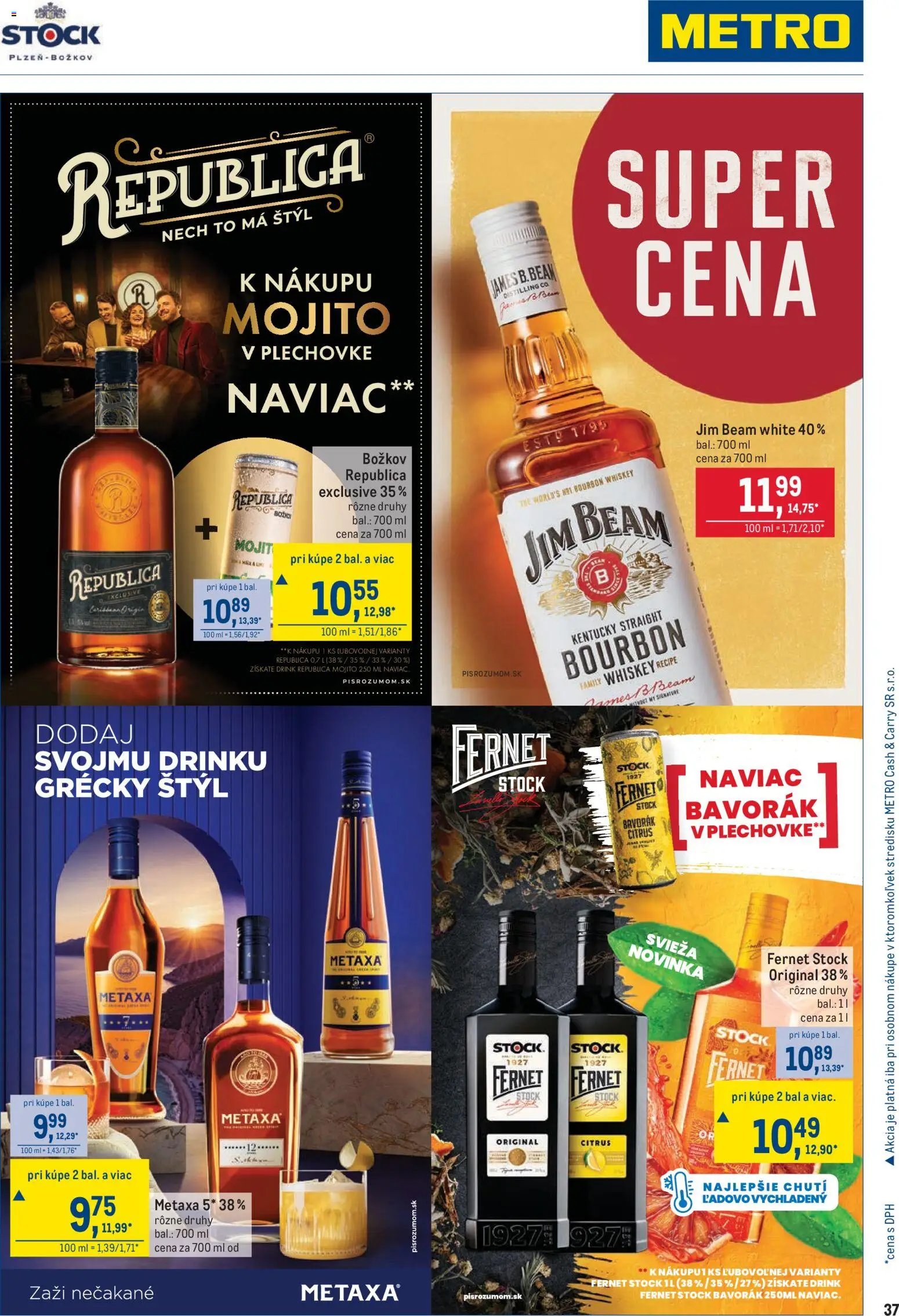 Nové Metro akcie – leták je platný od 05.11.2025 | Strana: 37 | Produkty: Jim Beam, Republica, Bourbon, Fernet