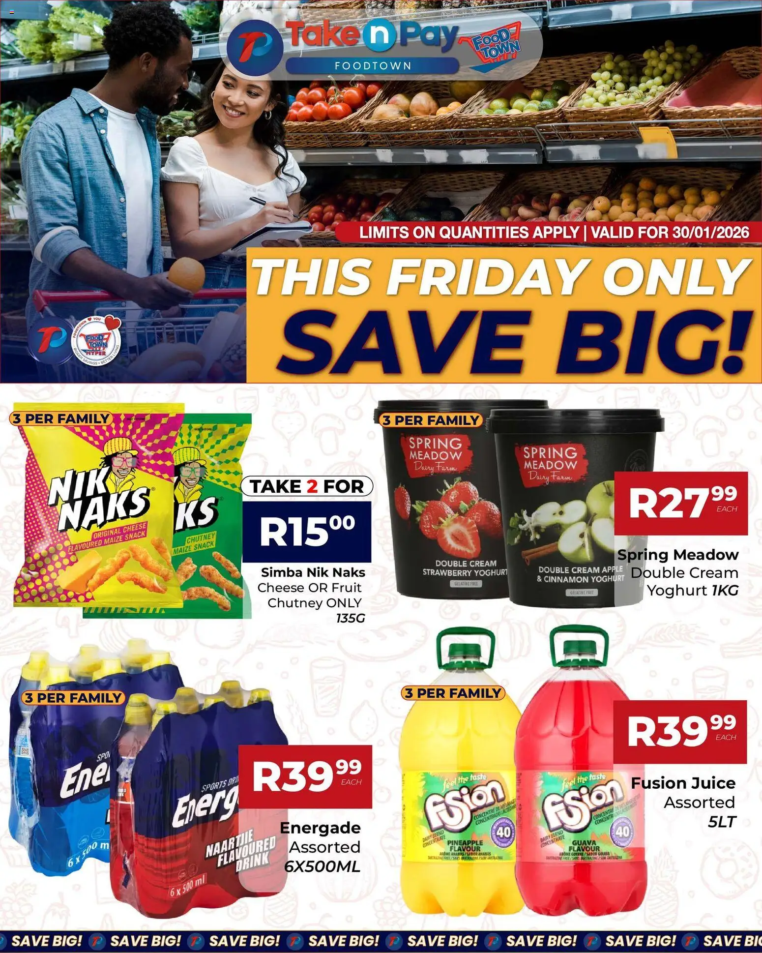 New Take n Pay catalogue – valid from 30.01.2026 | Page: 3 | Products: Juice, Cream, Fruit, Dairy blend