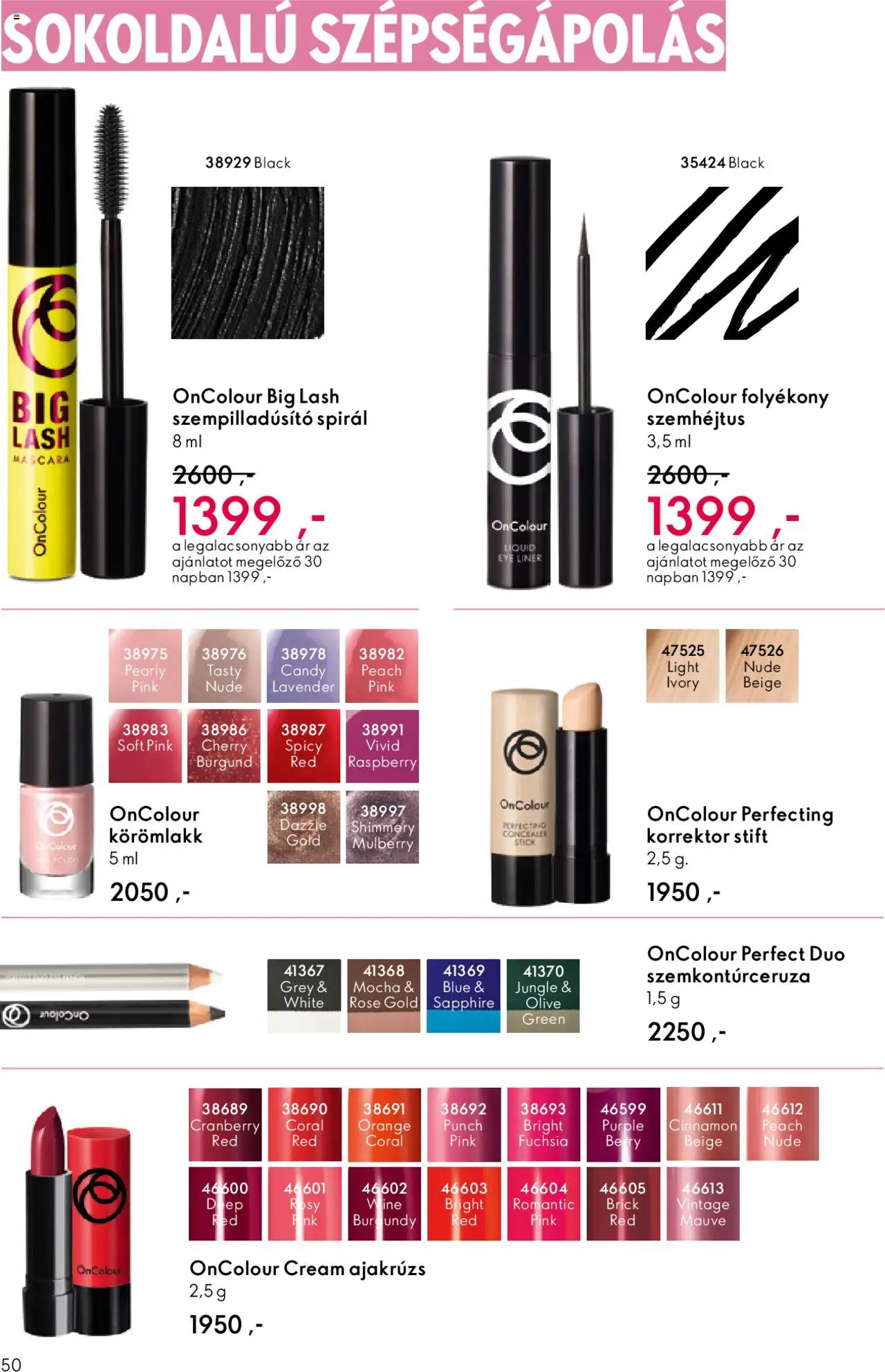 Oriflame akciós ujság - amely érvényes a következő dátumtól: 01.10.2025 | Oldal: 50 | Termékek: Korrektor, Ajakrúzs, Körömlakk, Hal