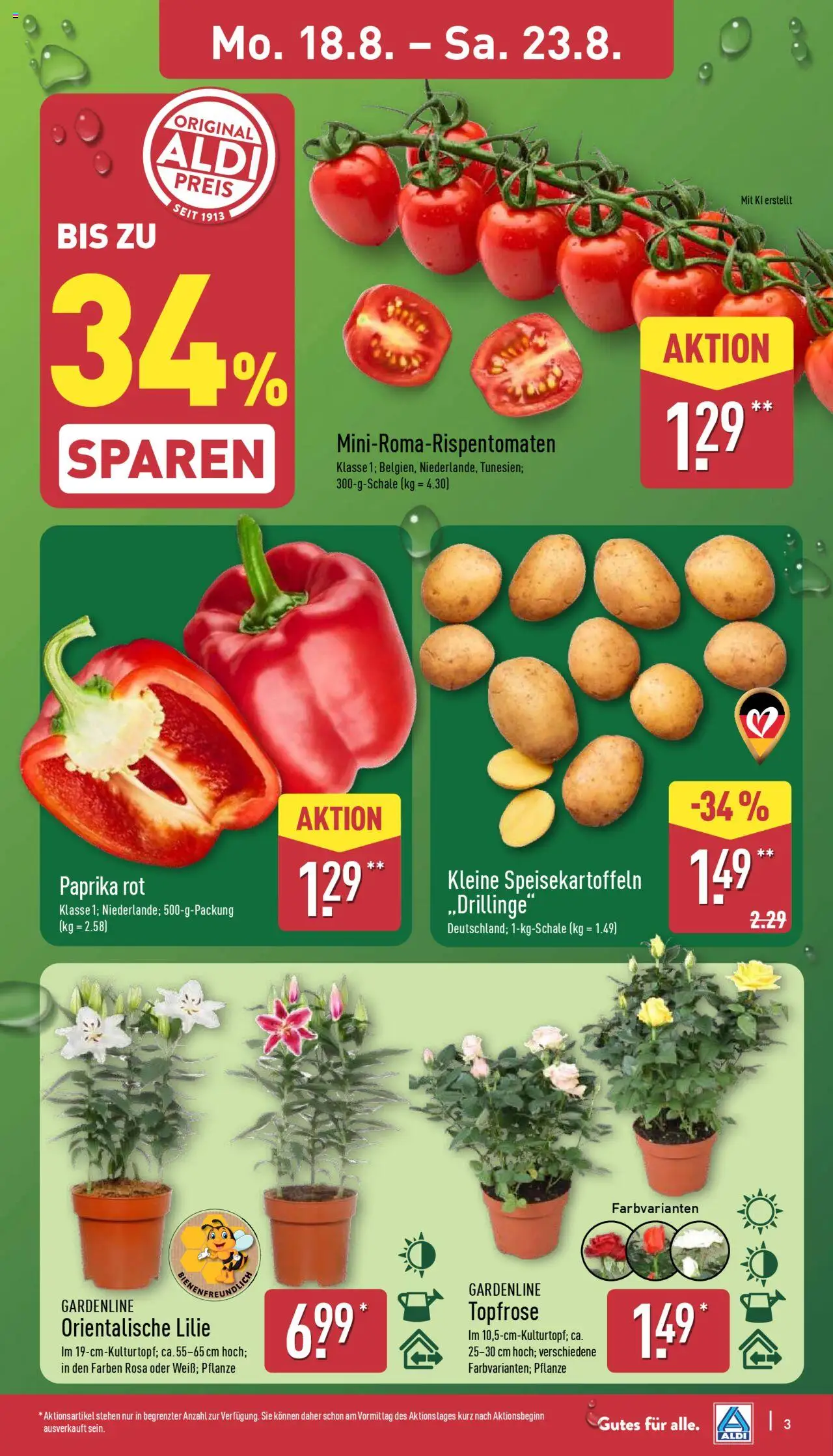 Aldi Prospekt 	 - gültig ab dem 18.08.2025 | Seite: 3 | Produkte: Paprika rot, Paprika