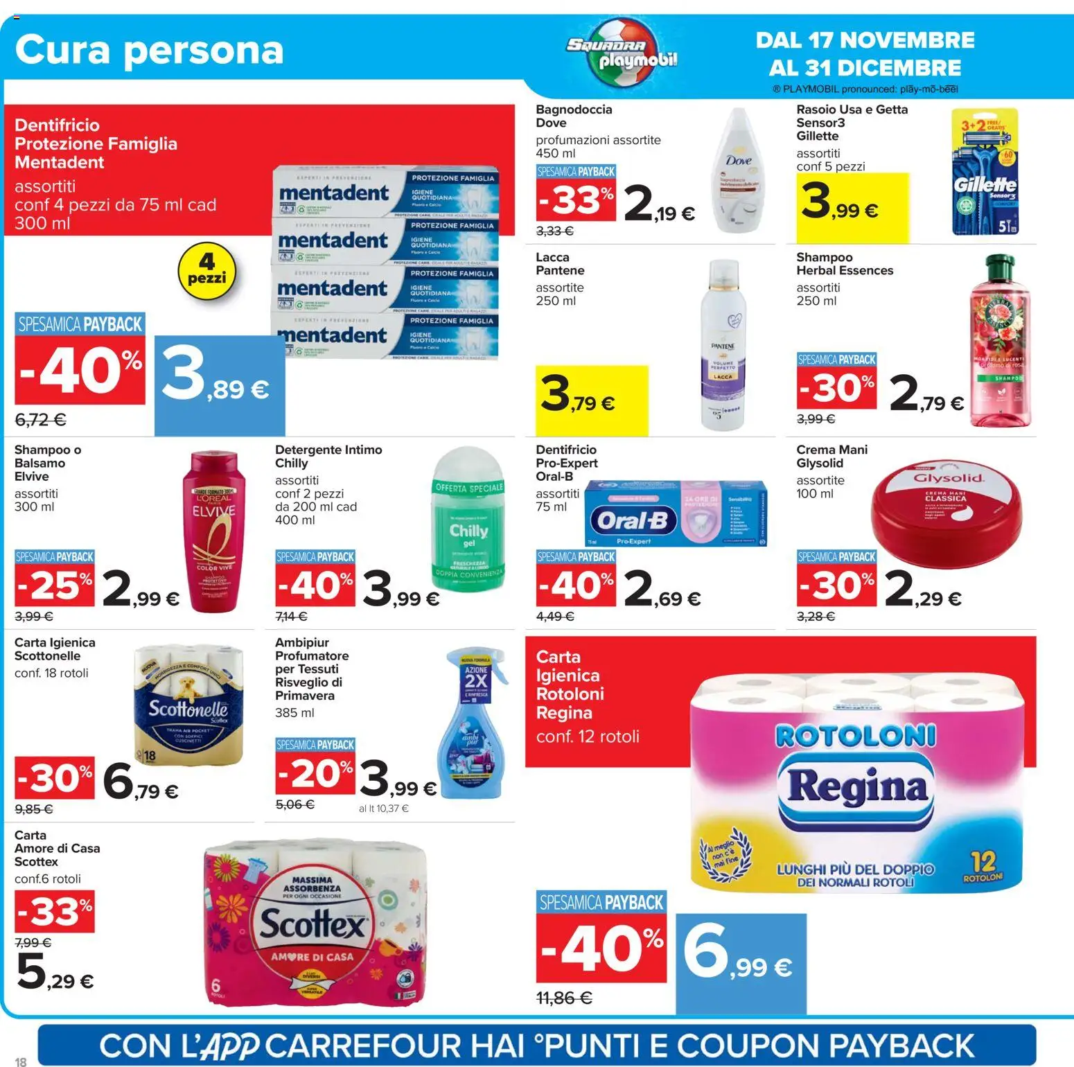 Volantino Carrefour del 02.12.2025 | Pagina: 18 | Prodotti: Balsamo, Rasoio, Dentifricio, Detergente intimo