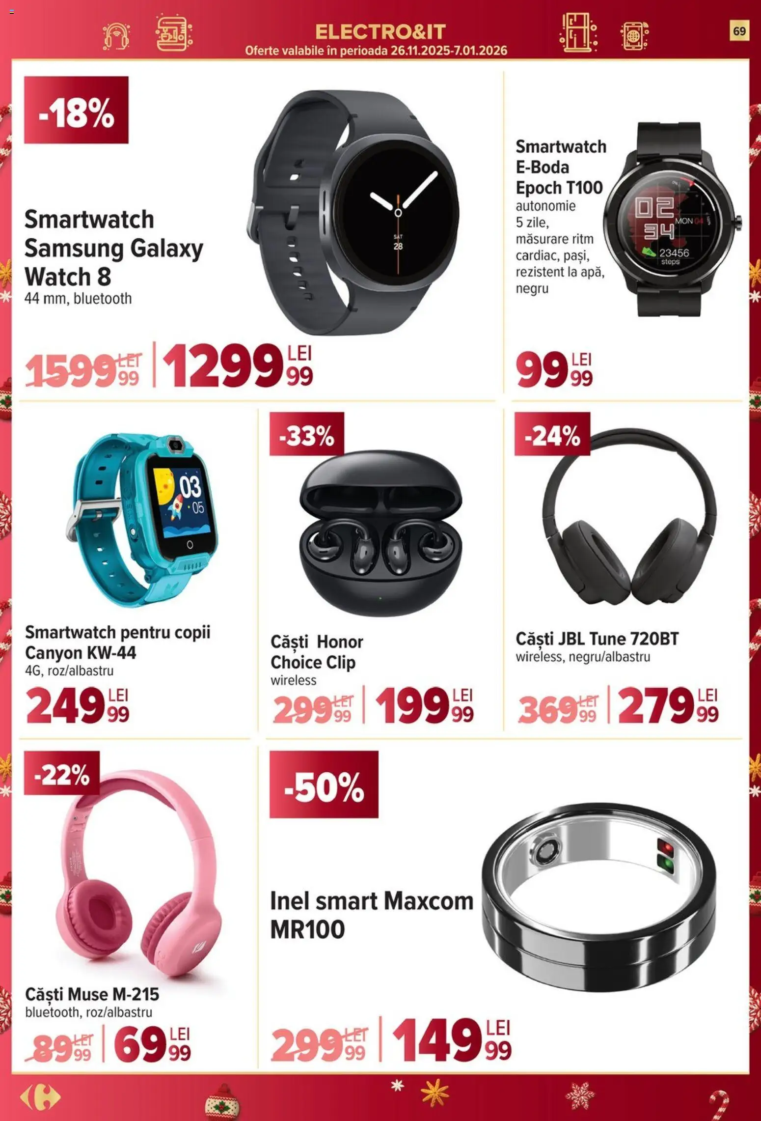 Noul catalog Carrefour – valabil de la 10.12.2025 | Pagină: 69 | Produse: Căști, Inel, Smartwatch