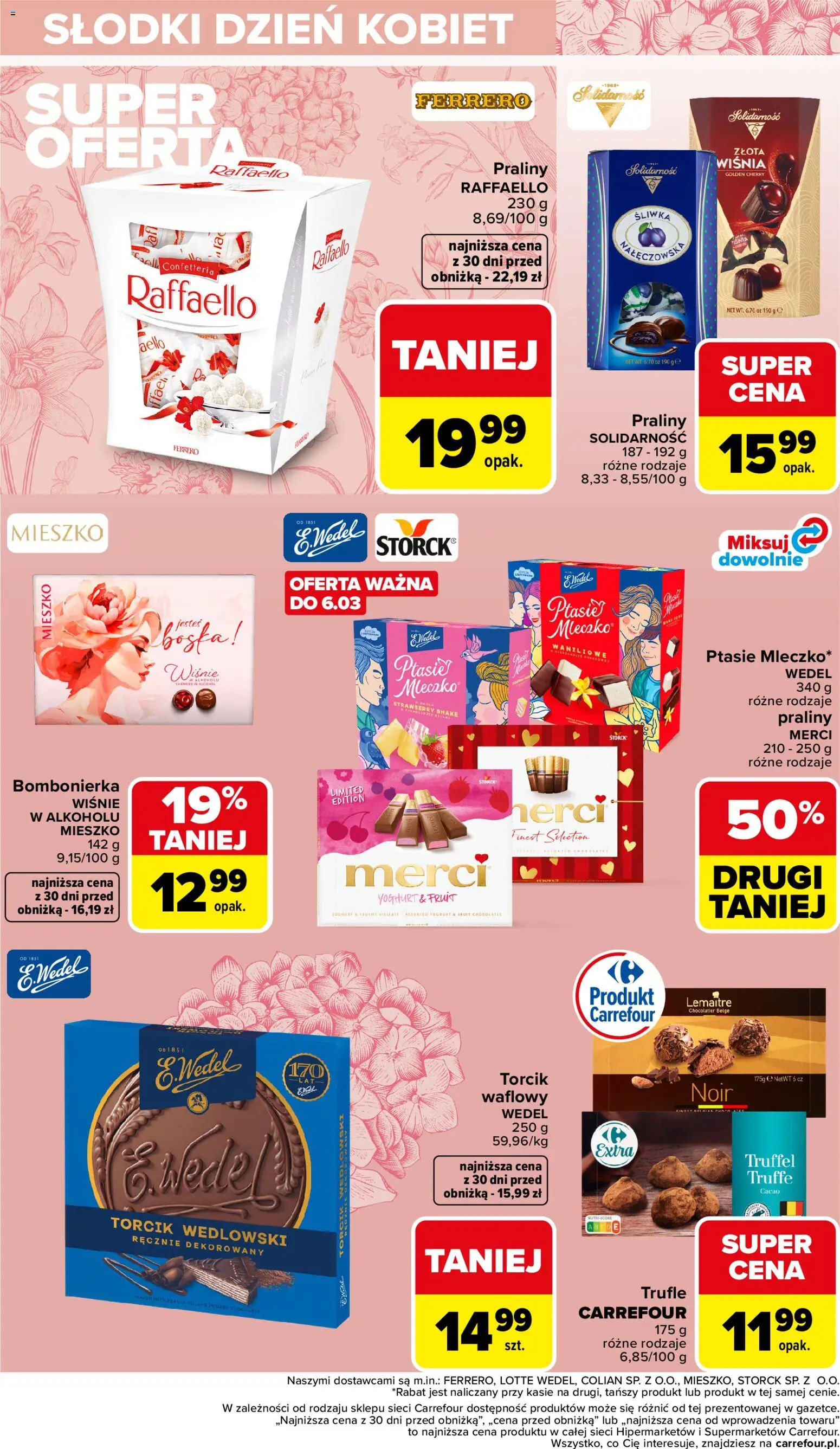Carrefour gazetka - Dzień Kobiet od 02.03.2026 | Strona: 4 | Produkty: Praliny, Bombonierka, Merci, Wiśnie