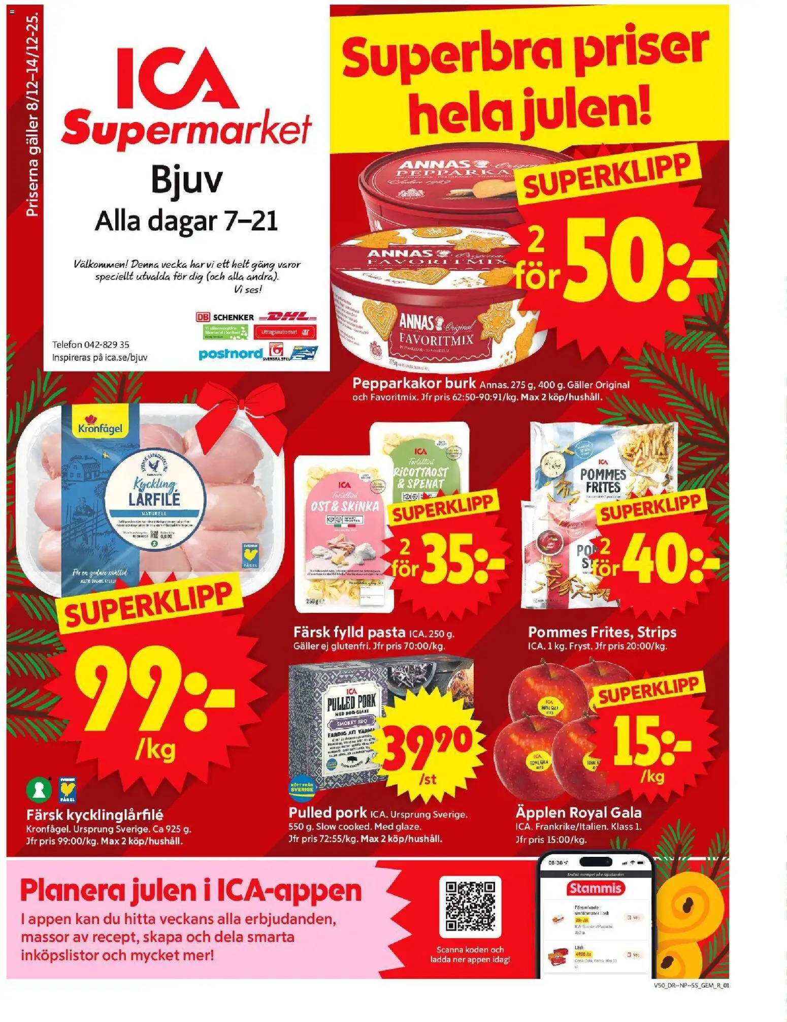 ICA Supermarket reklamblad aktuell från 08.12.2025 | Sida: 1 | Produkter: Fanta, Ost, Skinka, Öl
