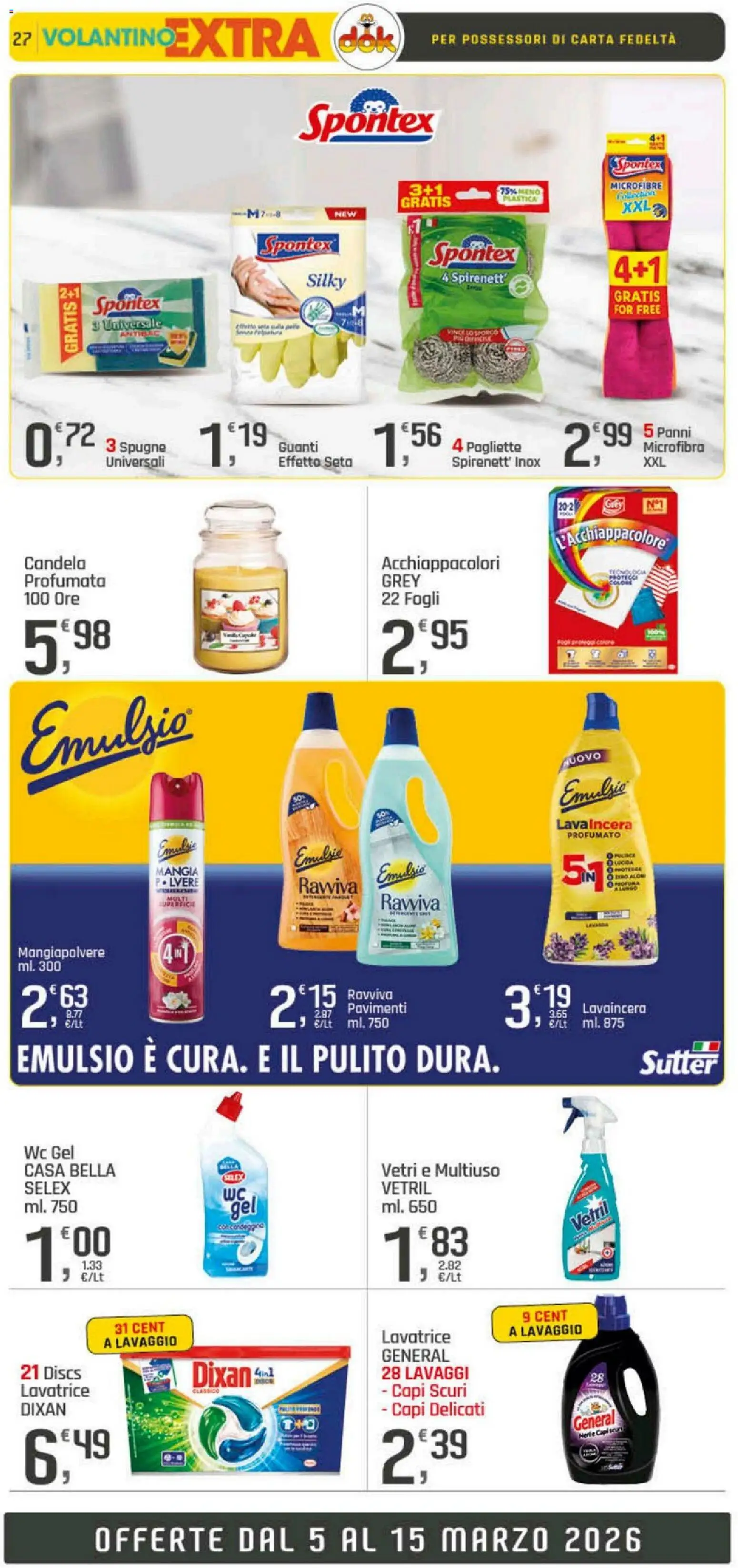 Volantino DOK del 05.03.2026 | Pagina: 27 | Prodotti: Guanti, Lavatrice, WC, Candela