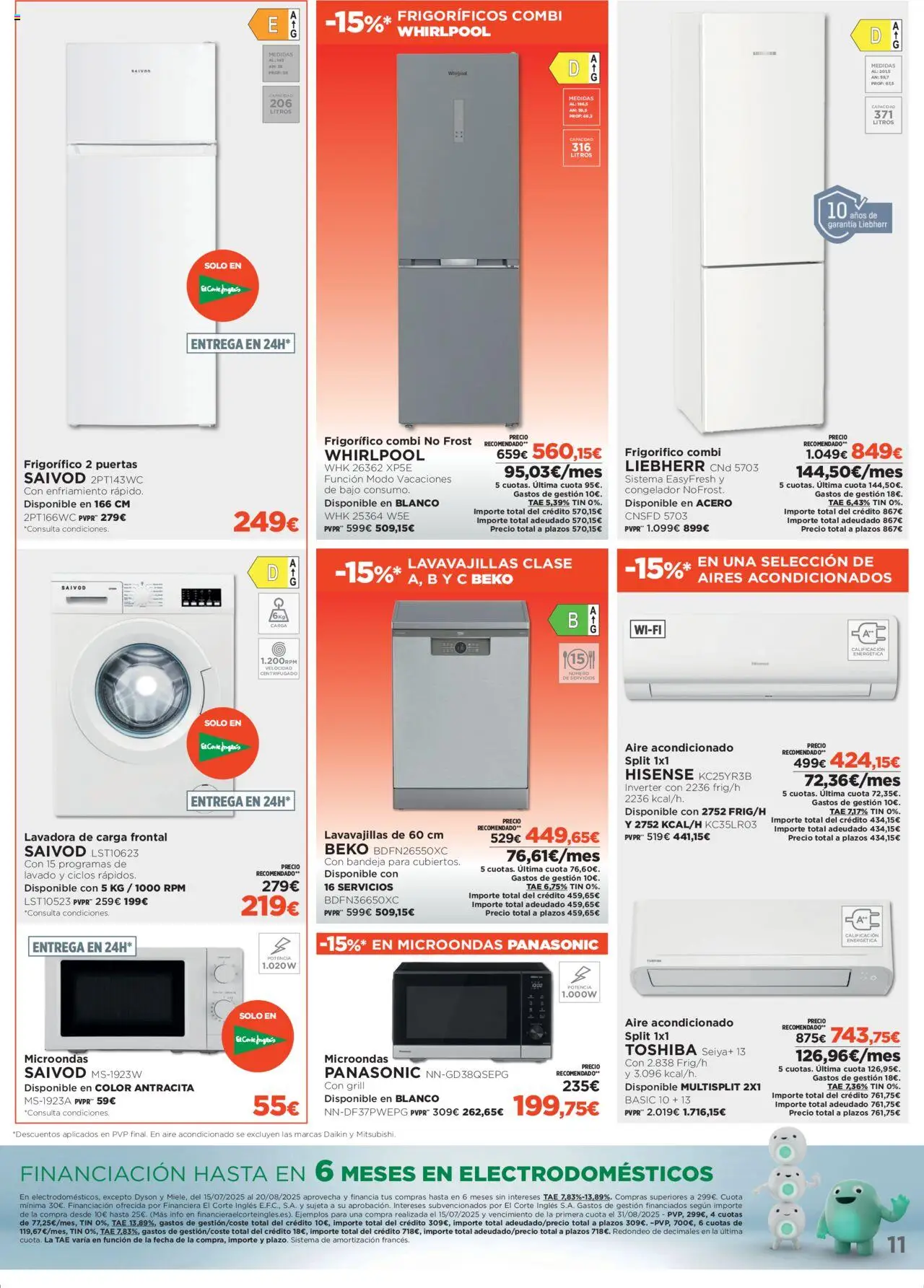 El Corte Inglés ofertas │ válido desde el 07.08.2025 | Página: 11 | Productos: Lavadora, Lavavajillas, Combi, Aire acondicionado
