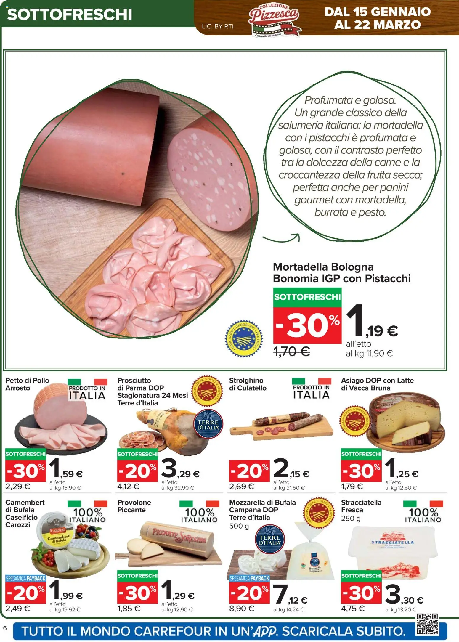 Volantino Carrefour del 15.01.2026 | Pagina: 6 | Prodotti: Mozzarella, Mortadella, Pistacchi, Burrata