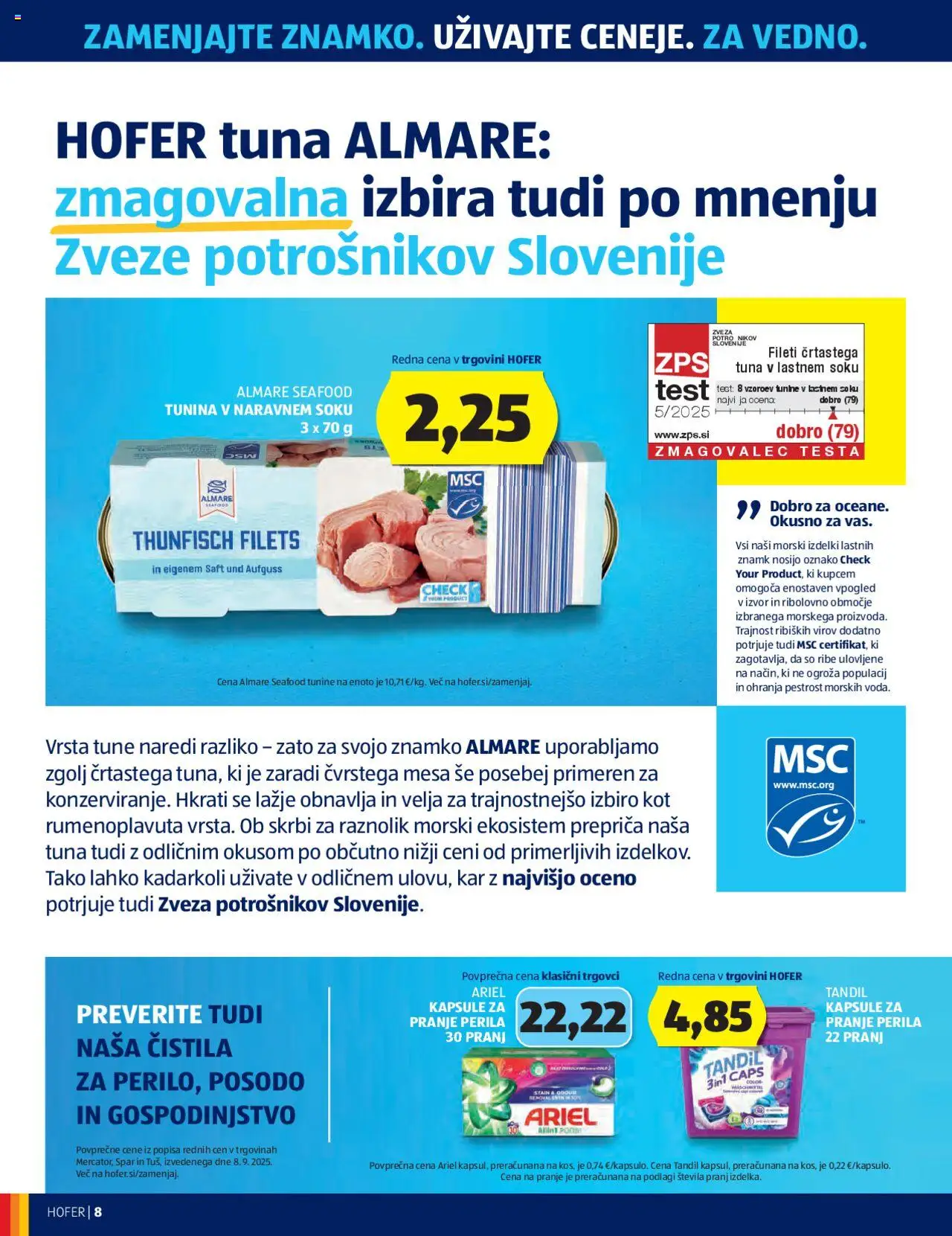 Novi Hofer katalog ponudbe – veljaven od 02.10.2025 | Stran: 8 | Izdelki: Kapsule za pranje perila, Čistila, Tuna, Ribe