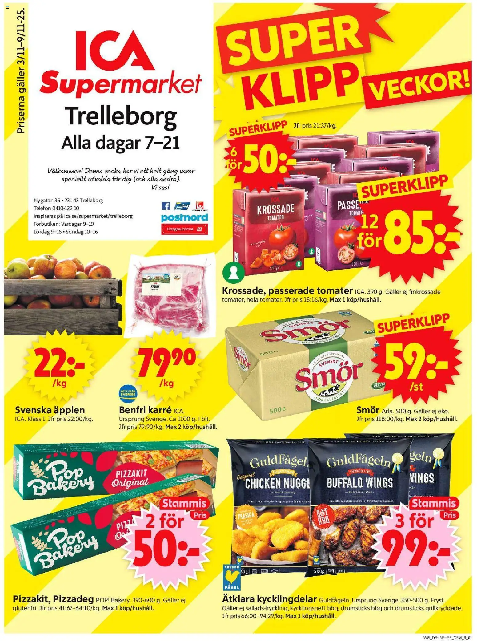 ICA Supermarket reklamblad aktuell från 03.11.2025 | Sida: 1 | Produkter: Gem, Galler, Smör, Äpplen