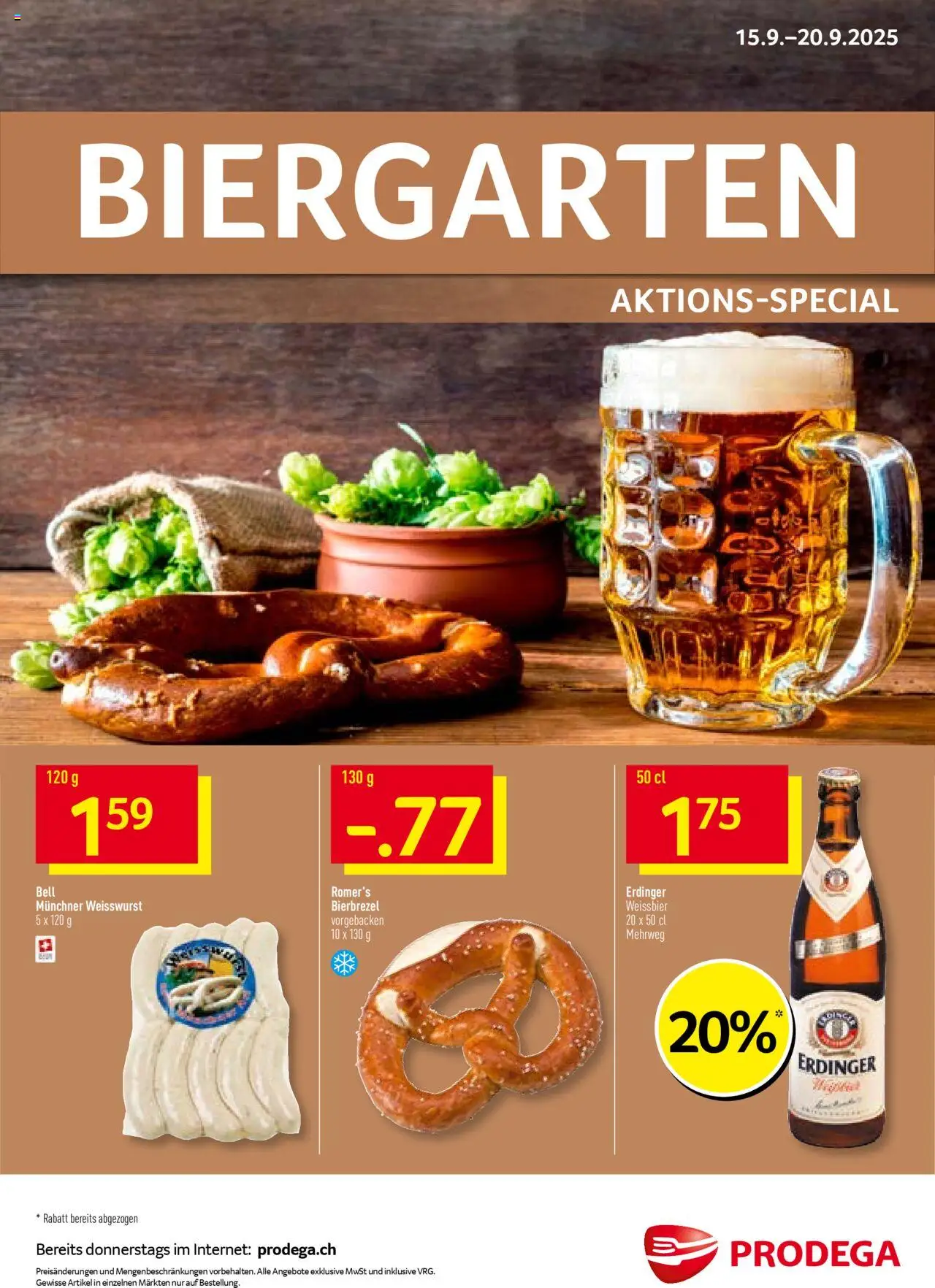 Prodega Aktionen Biergarten – gültig ab 15.09.2025 | Seite: 1 | Produkte: Weißbier, Weißwurst