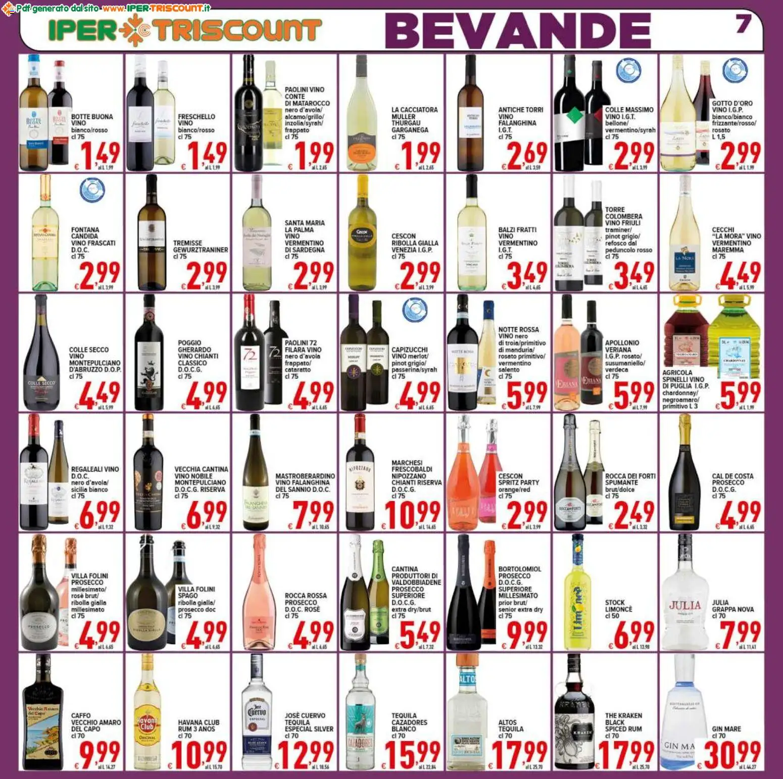 Volantino Ipertriscount del 29.10.2025 | Pagina: 7 | Prodotti: Gin, Prosecco, Rum, Tequila