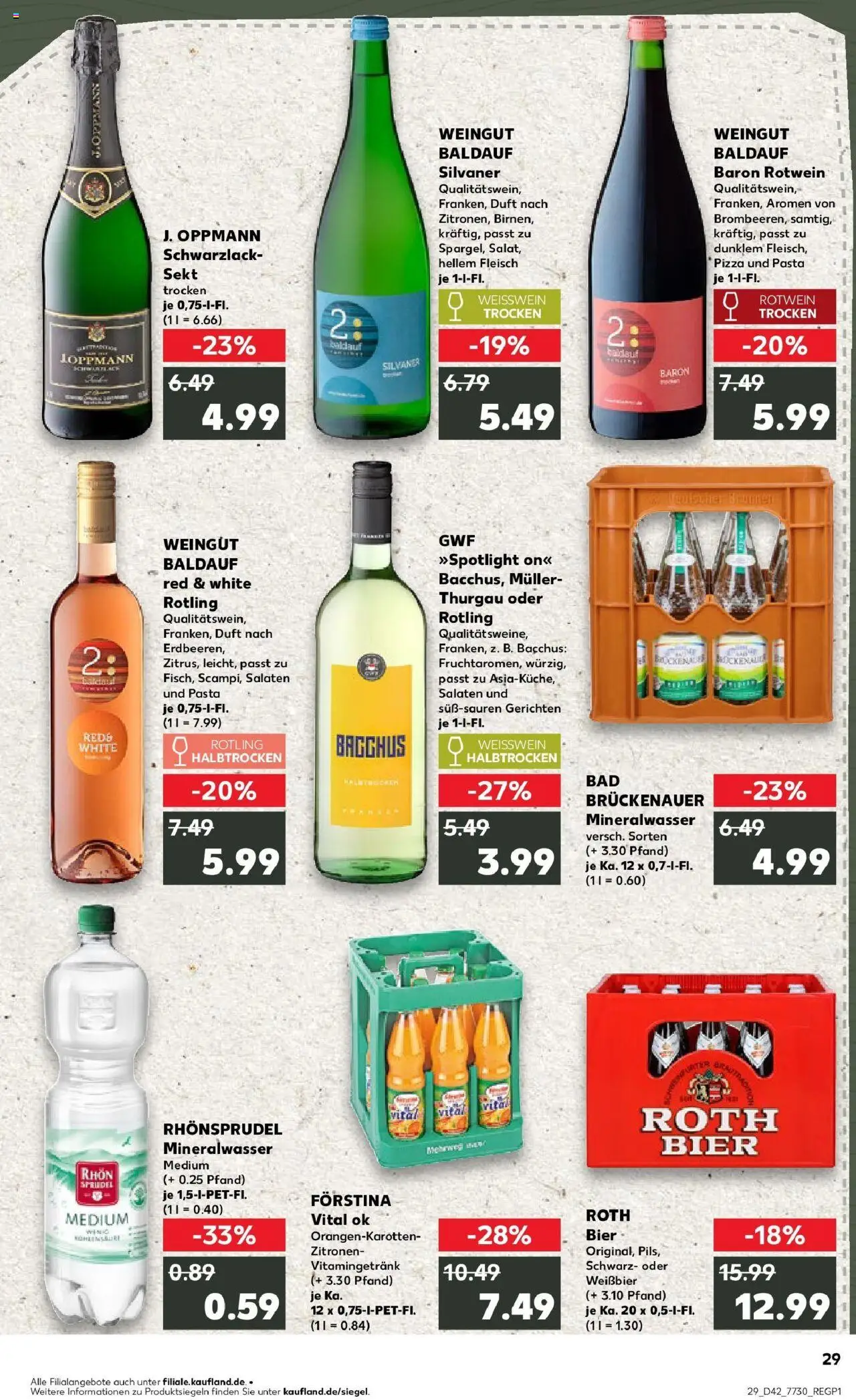 Kaufland prospekt Bad Kissingen	 – gültig ab 15.10.2025 | Seite: 29 | Produkte: Weißwein halbtrocken, Mineralwasser, Pizza, Fleisch