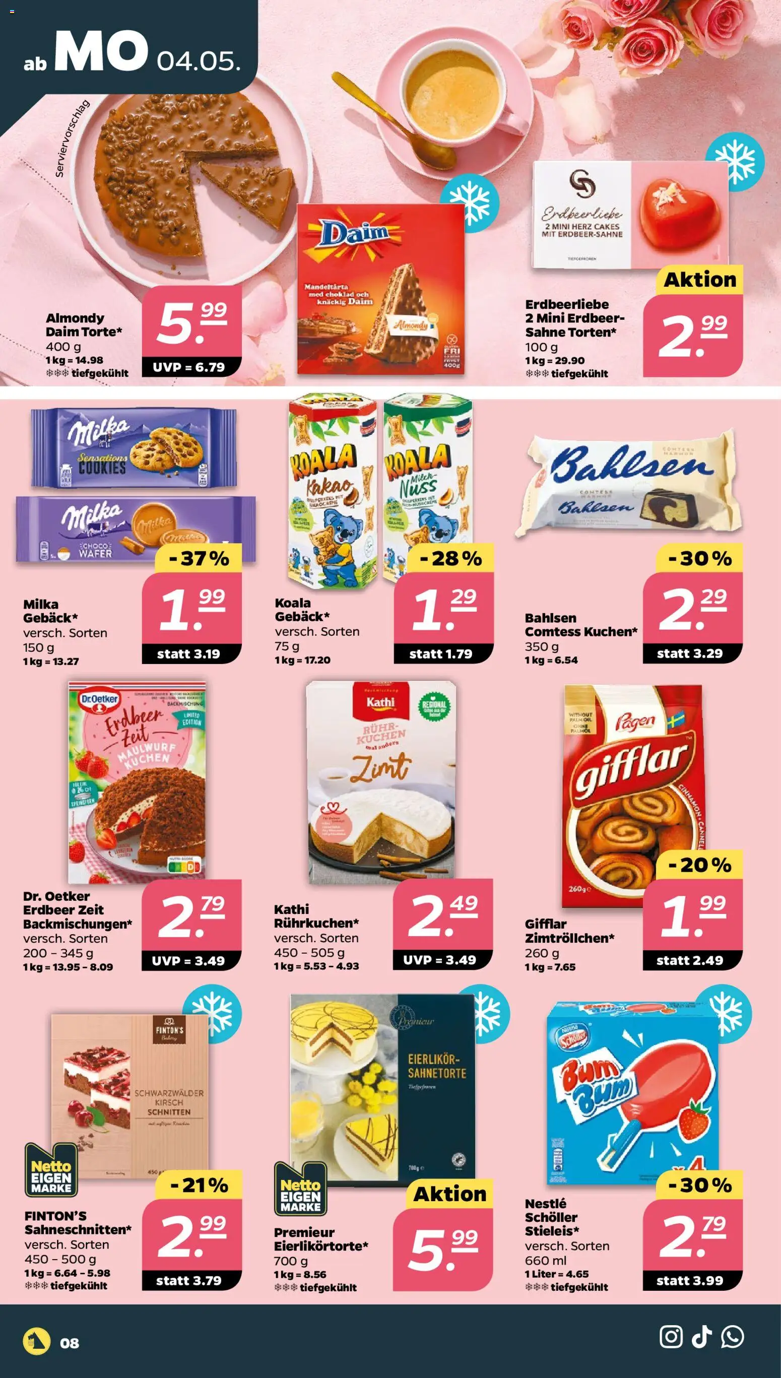 Netto Prospekt 	 – gültig ab 04.05.2026 | Seite: 8 | Produkte: Milch, Milka, Kuchen, Sahne
