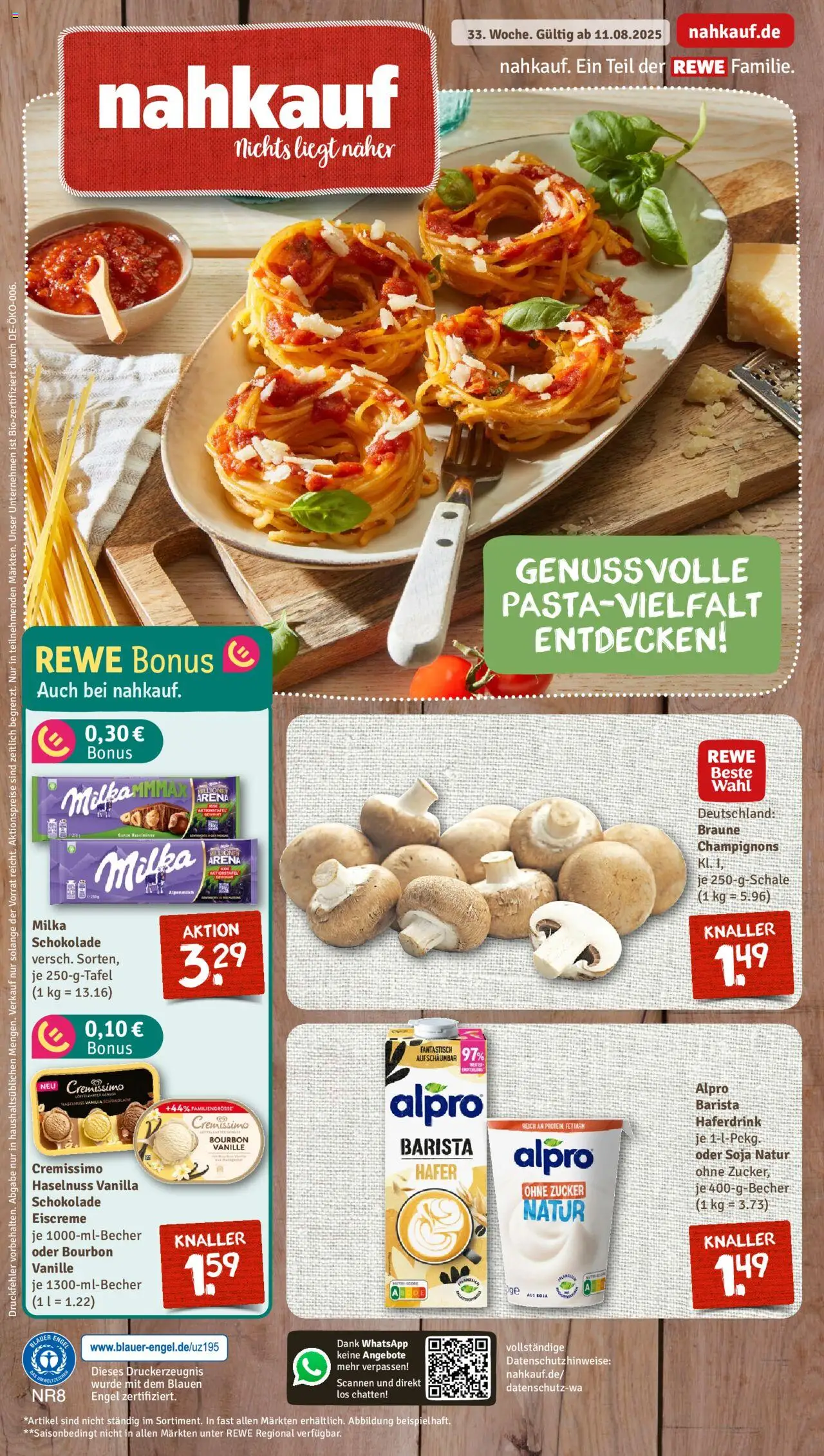Nahkauf Prospekt - gültig ab dem 11.08.2025 | Seite: 1 | Produkte: Schokolade, Milka schokolade, Eiscreme, Zucker