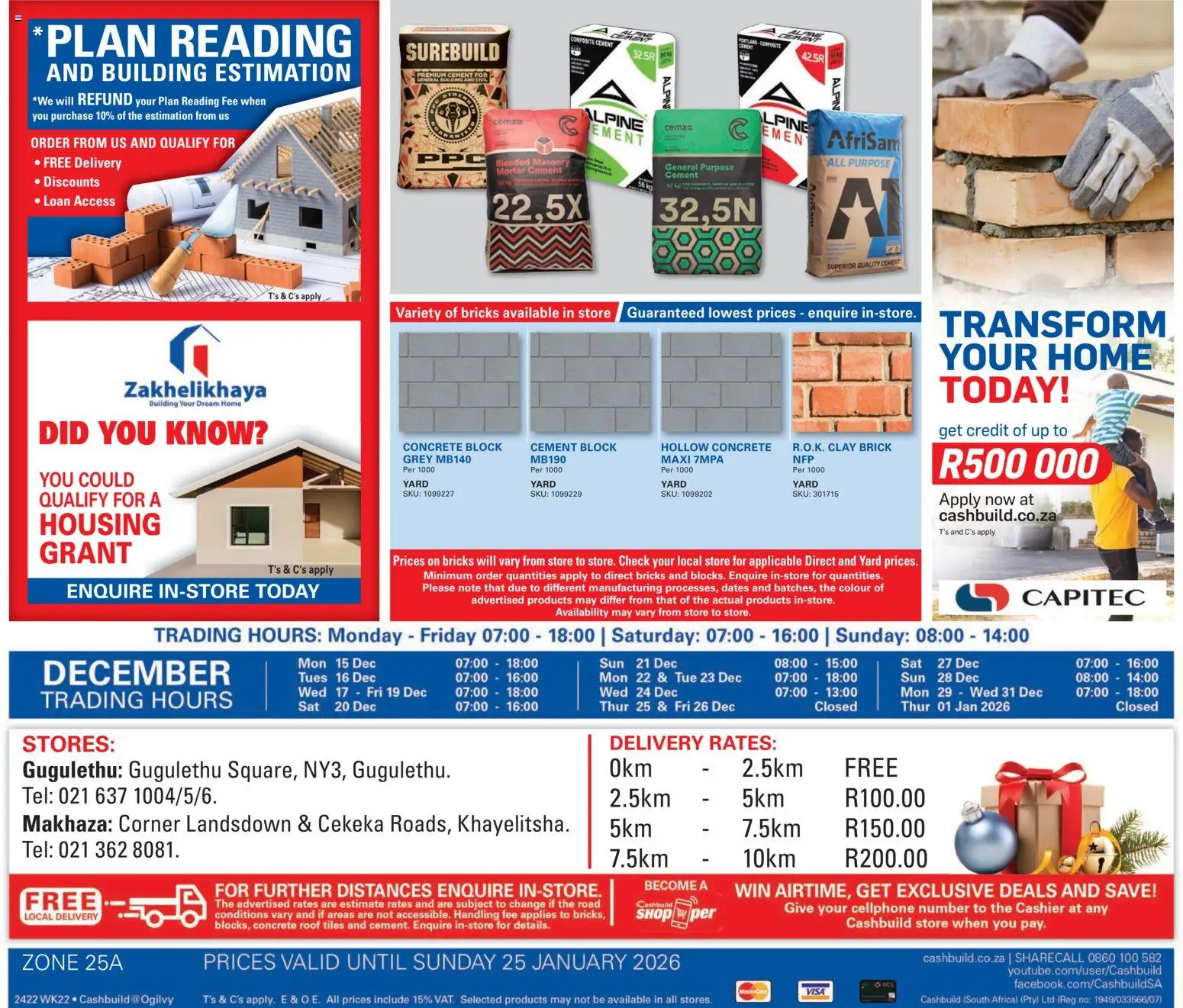 New Cashbuild catalogue – valid from 24.11.2025 | Page: 12 | Products: Dates, Cement, Clay