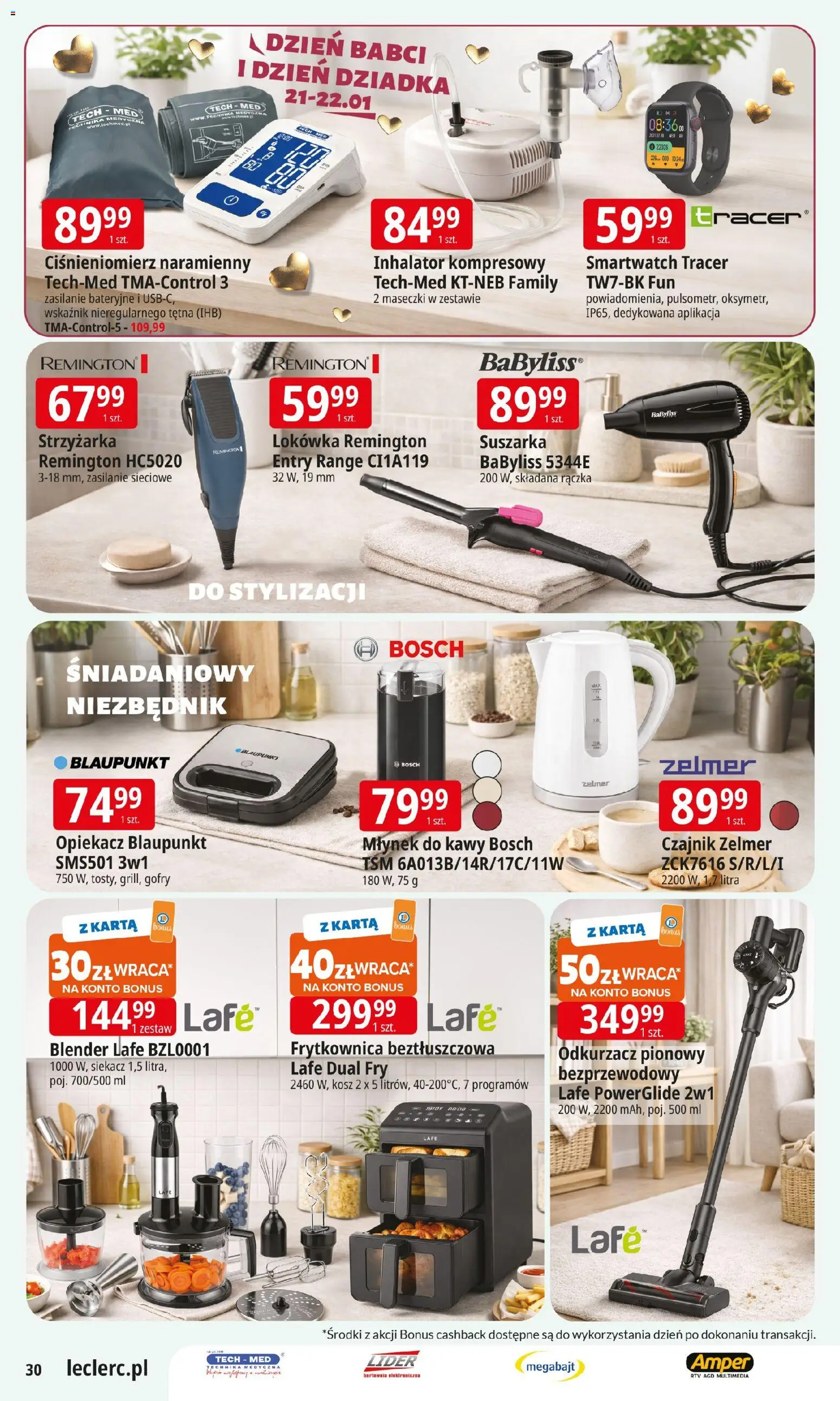 E.Leclerc Gazetka - Wrocław od 13.01.2026 | Strona: 30 | Produkty: Odkurzacz, Frytkownica, Smartwatch, Maseczki