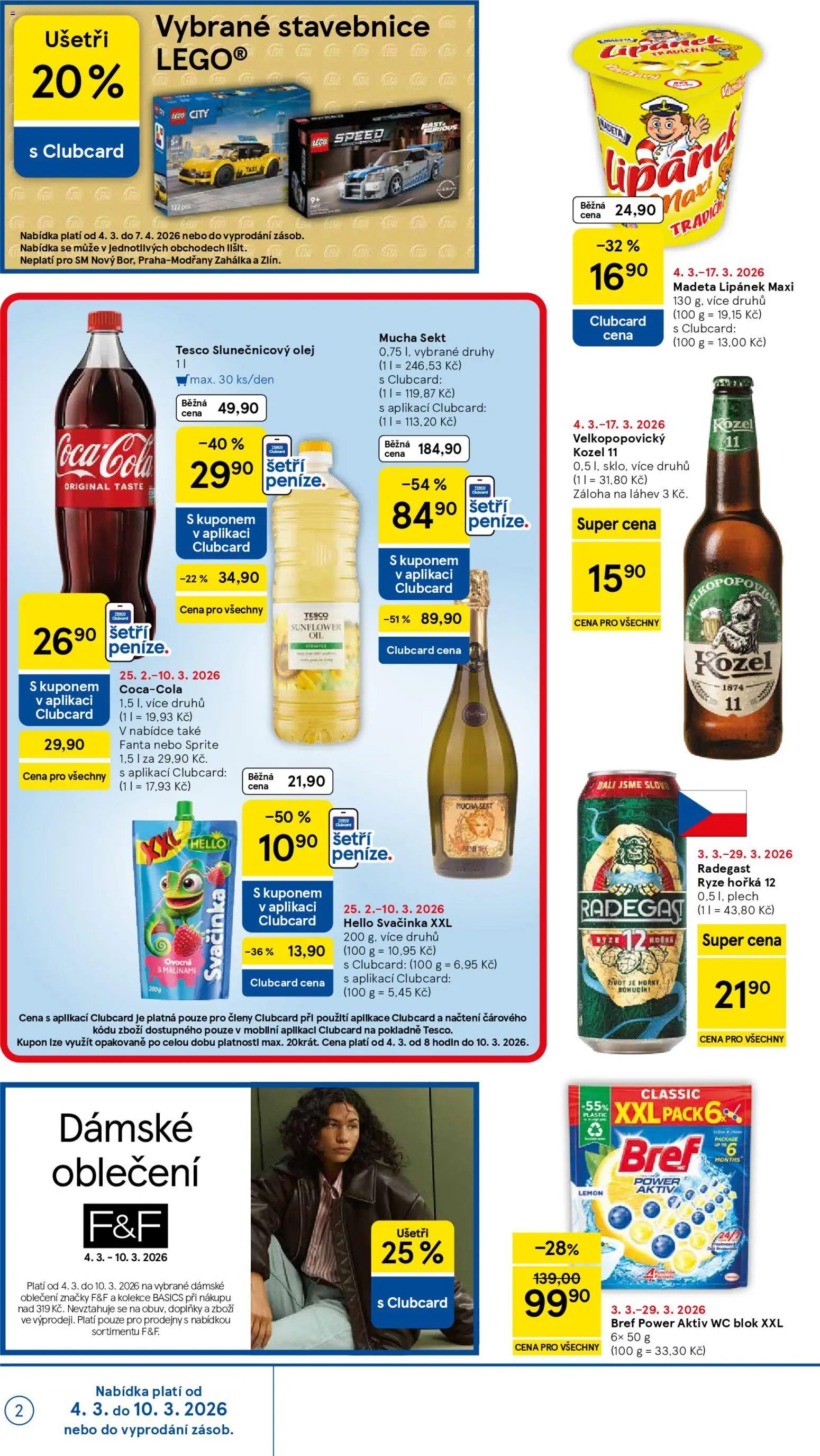 Tesco leták - Supermarket od 04.03.2026 | Strana: 2 | Produkty: Olej, Mucha sekt, Radegast, Slunečnicový olej