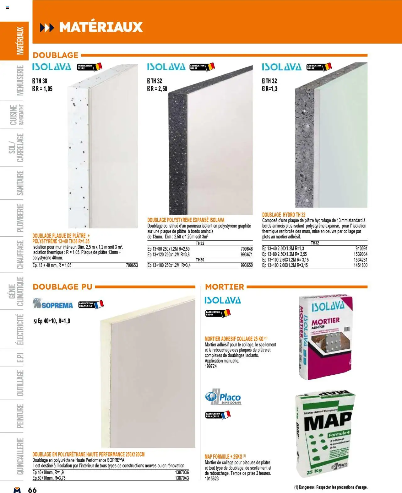  | Page: 66 | Produits: Mortier, Plâtre, Prise, Plots