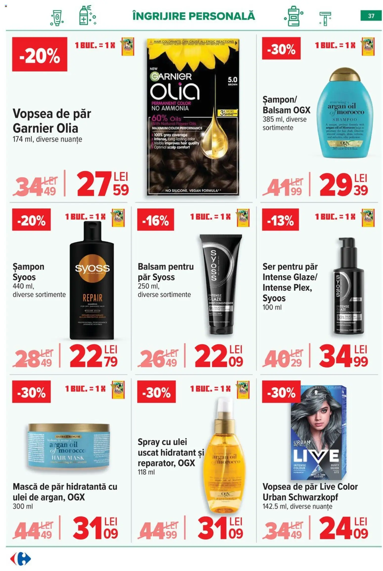 Noul catalog Carrefour – valabil de la 15.04.2026 | Pagină: 38 | Produse: Șampon, Mască de păr, Ulei, Vopsea de păr